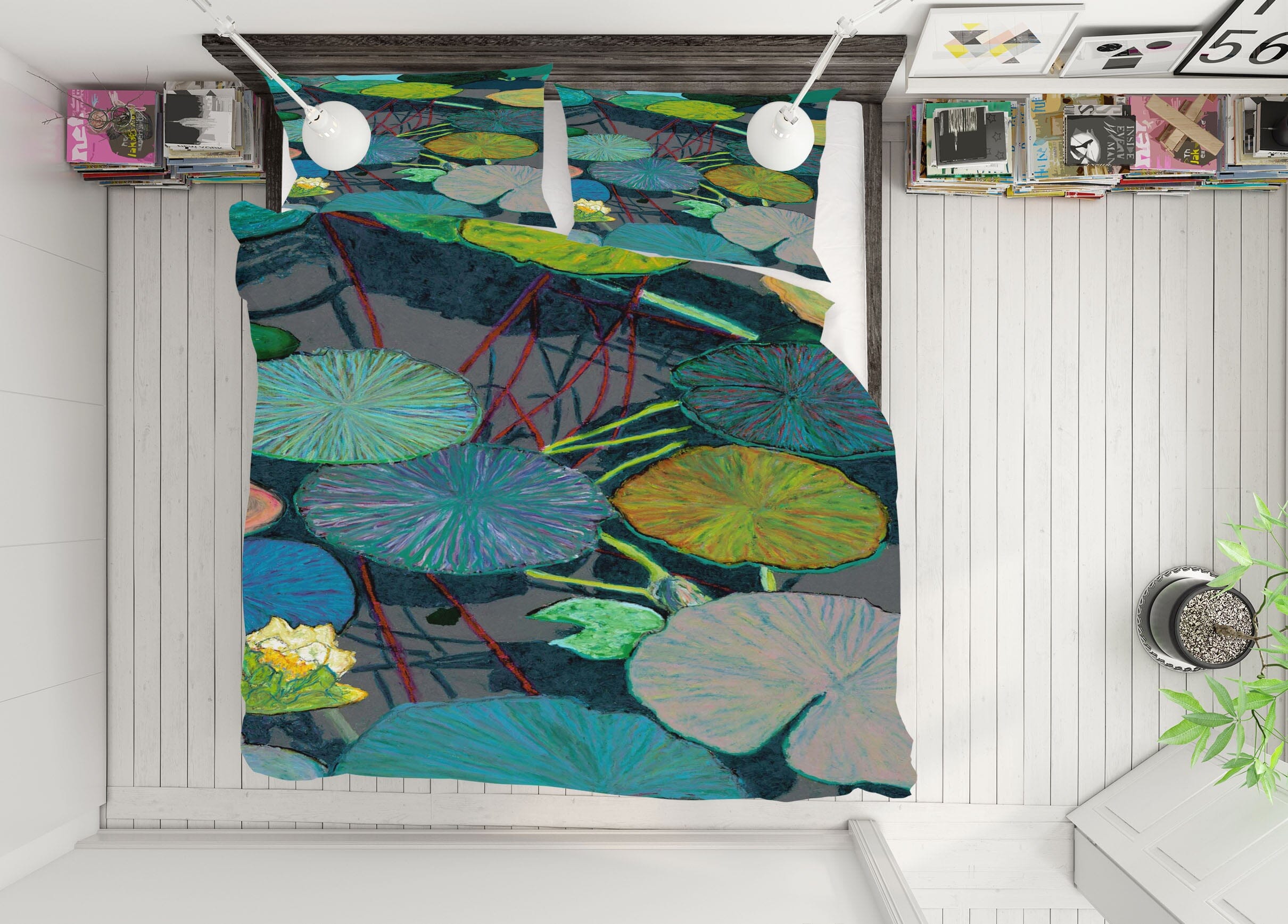 3D Lotus Leaf Pattern 1105 Allan P. Friedlander Bedding Bed Pillowcases Quilt Quiet Covers AJ Creativity Home