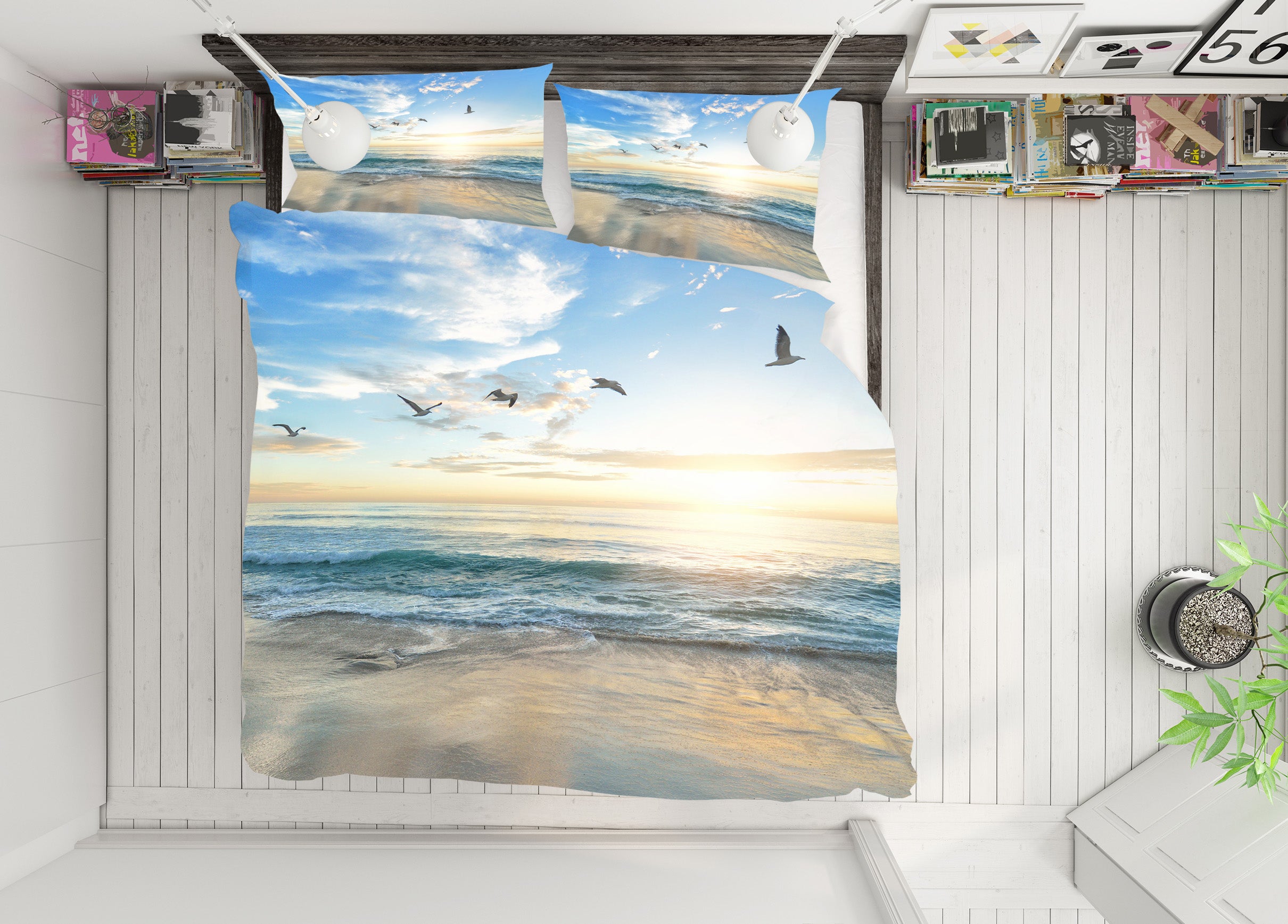 3D Sea Seagull 19125 Bed Pillowcases Quilt