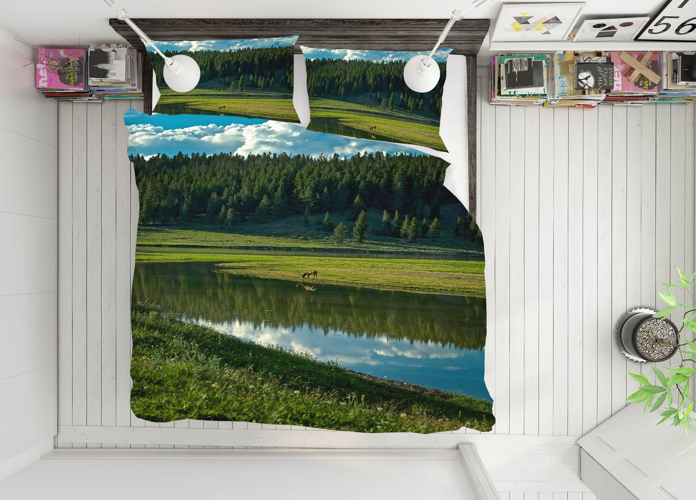 3D River Lawn Forest 8668 Kathy Barefield Bedding Bed Pillowcases Quilt