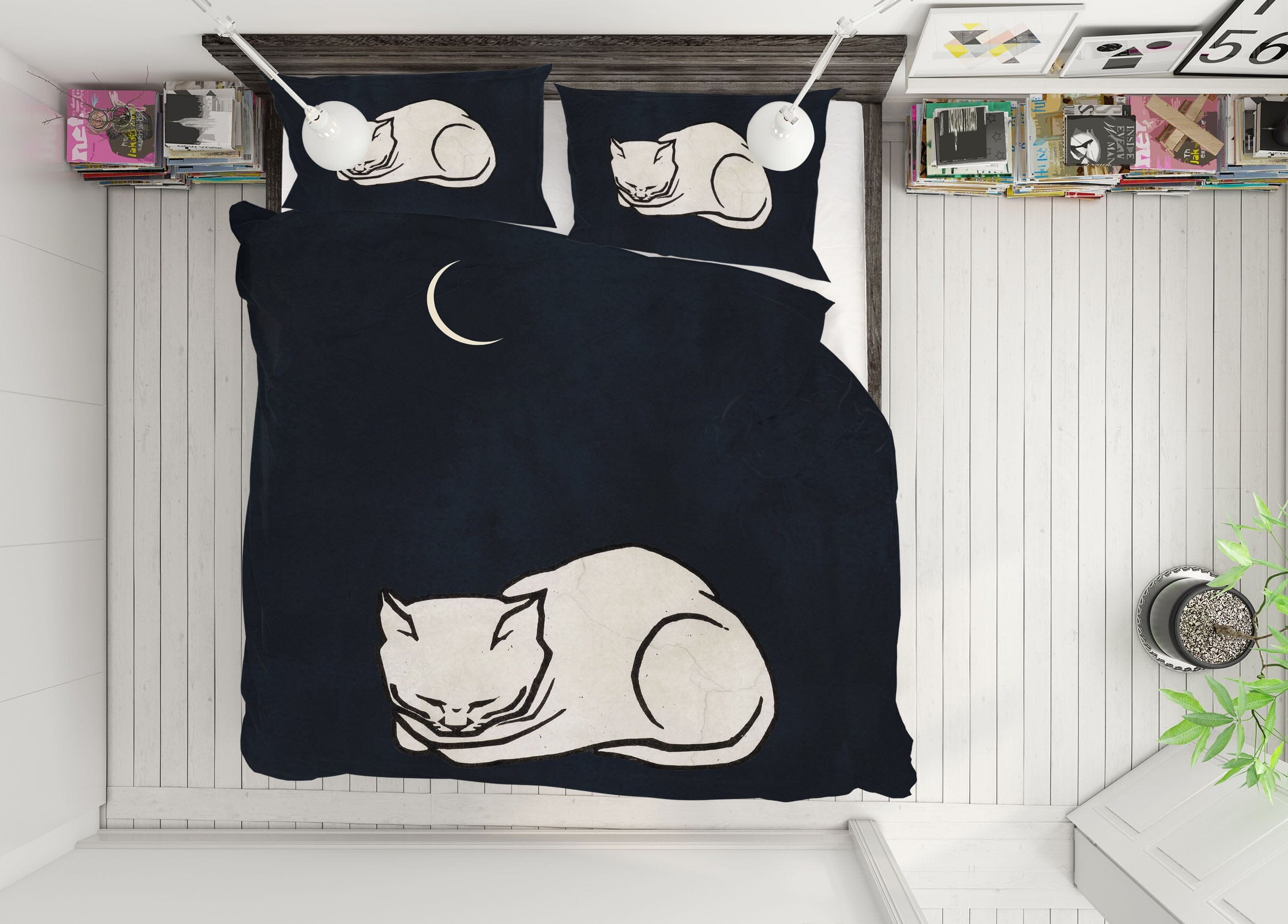 3D Moon White Kitten 129 Boris Draschoff Bedding Bed Pillowcases Quilt Quiet Covers AJ Creativity Home