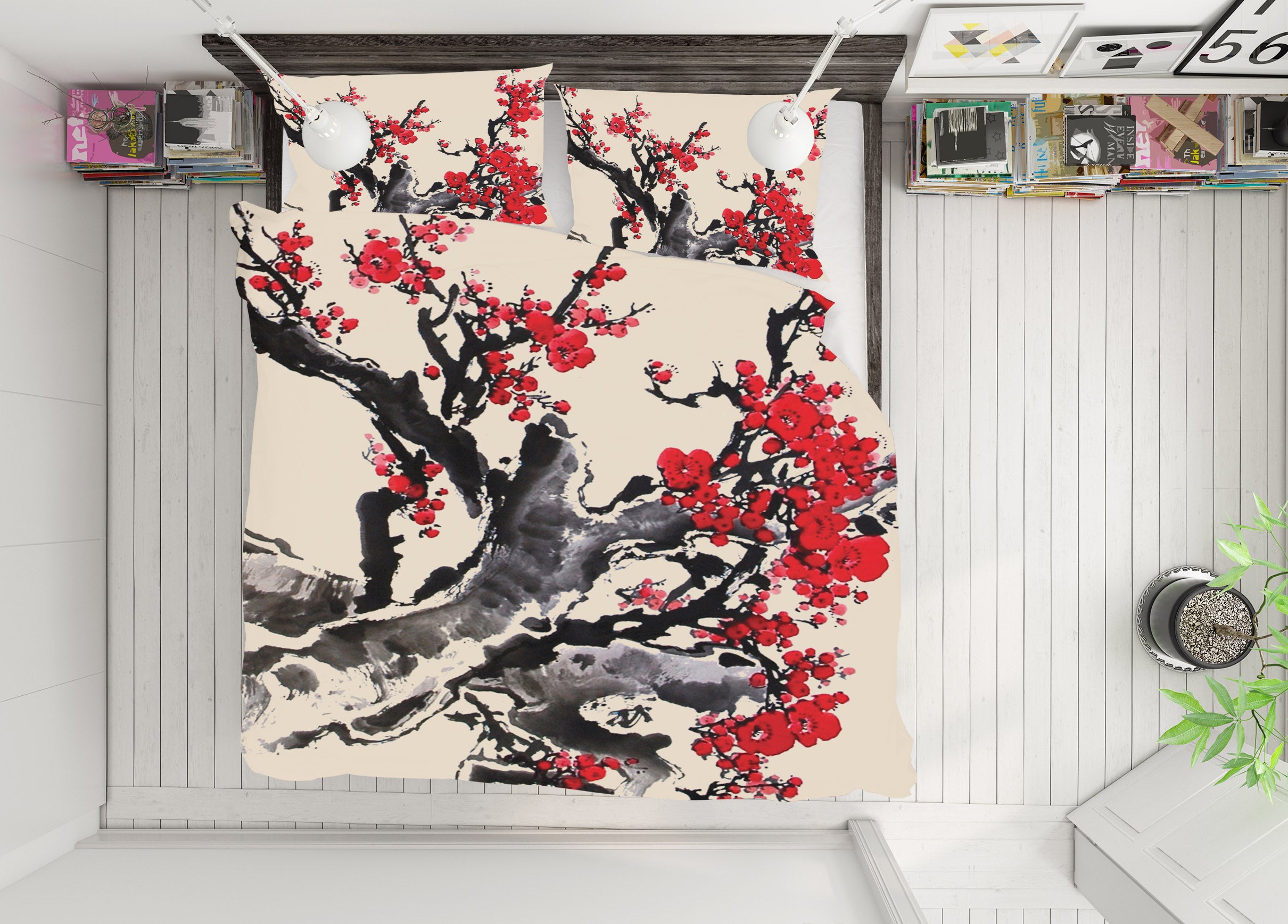 3D Plum Blossom Ink Painting 16014 Bed Pillowcases Quilt