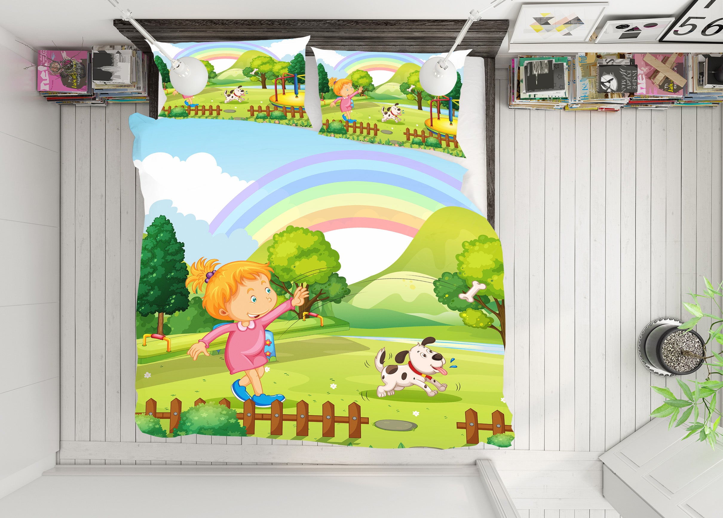 3D Girl Rainbow Puppy 19164 Bed Pillowcases Quilt