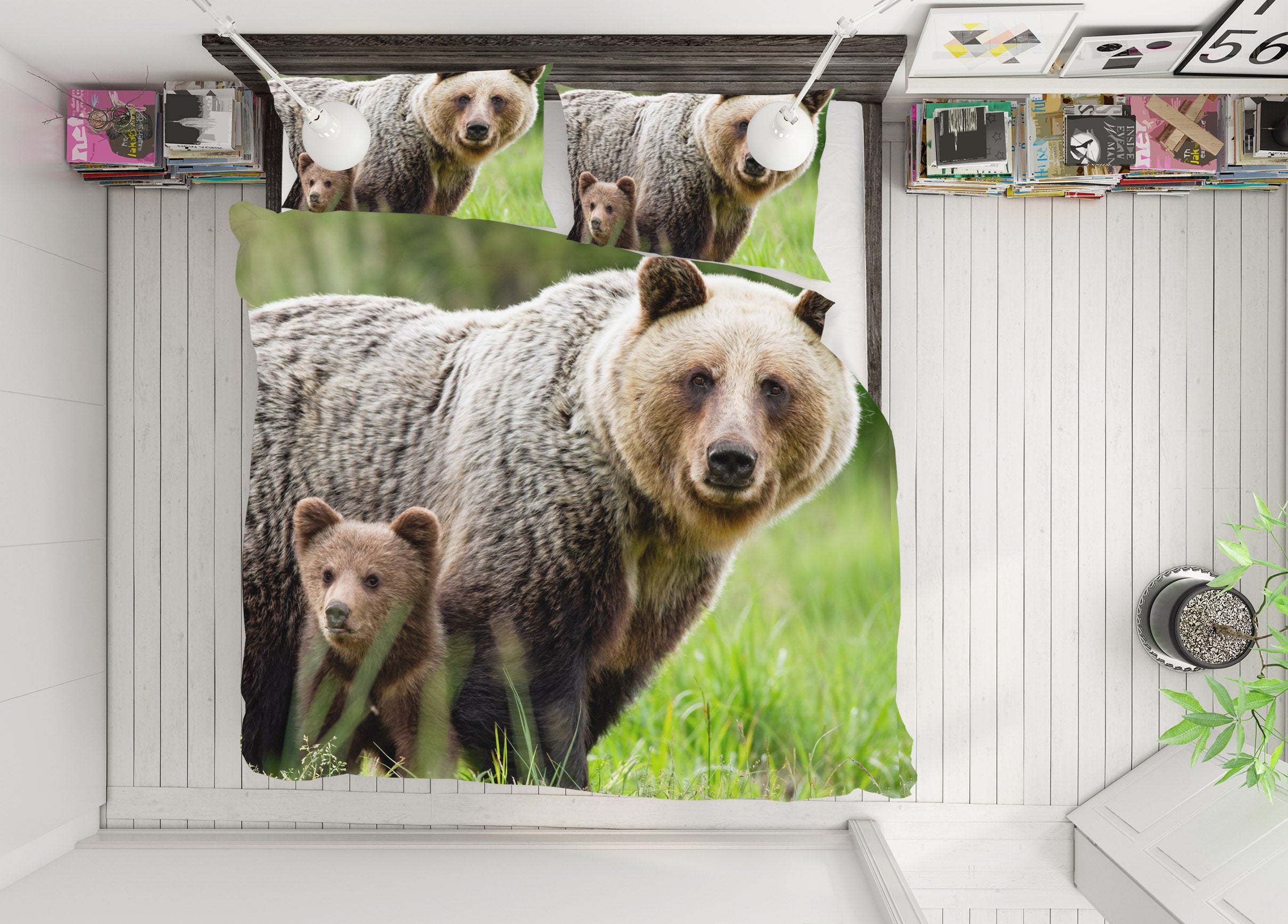 3D Big Small Bear 61074 Bed Pillowcases Quilt