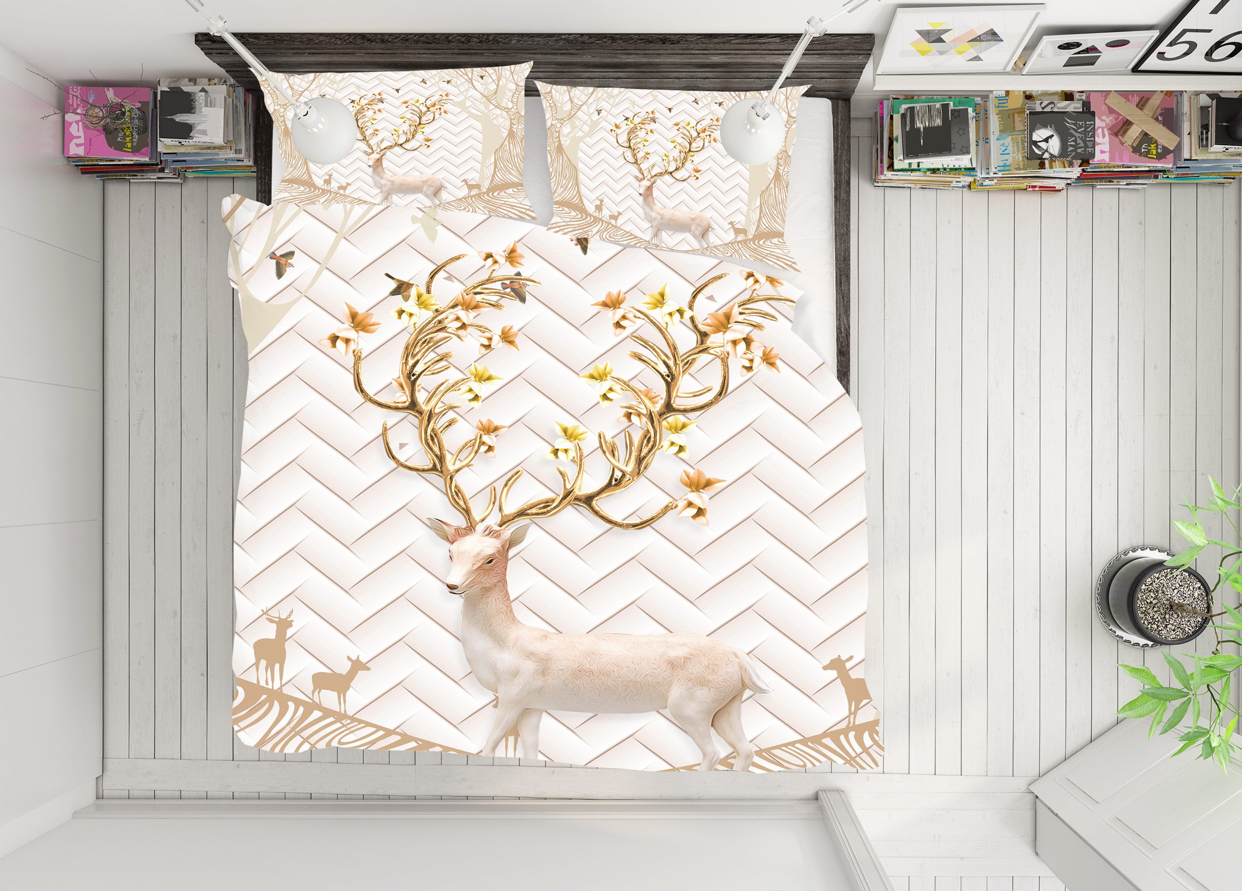 3D Golden Deer 12049 Bed Pillowcases Quilt