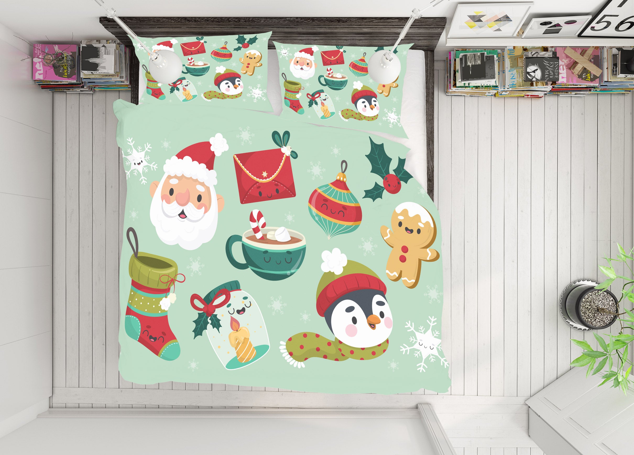 3D Santa Claus Penguin Cup Socks 61055 Bed Pillowcases Quilt