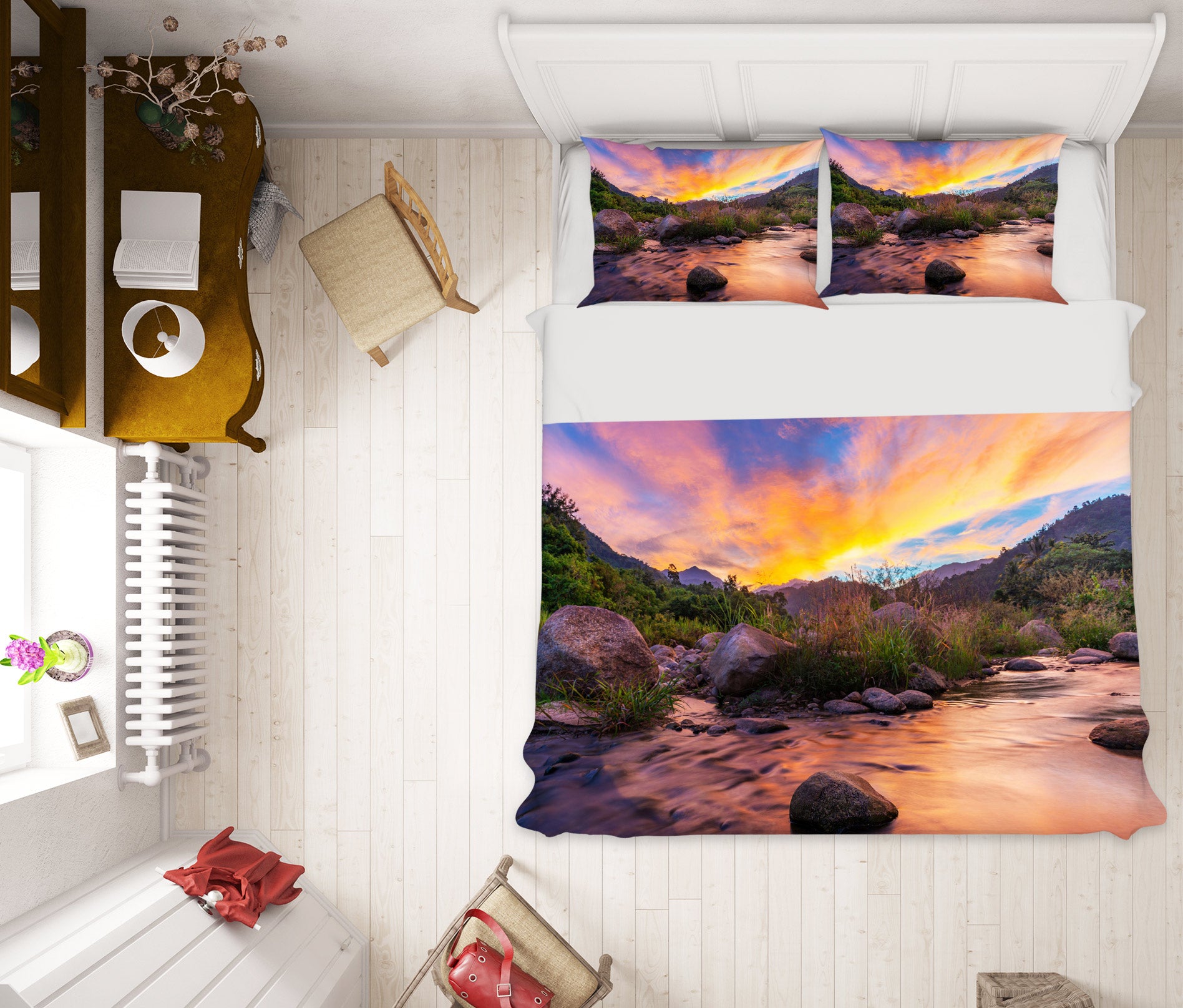 3D Stone Creek Water Sky 59129 Bed Pillowcases Quilt