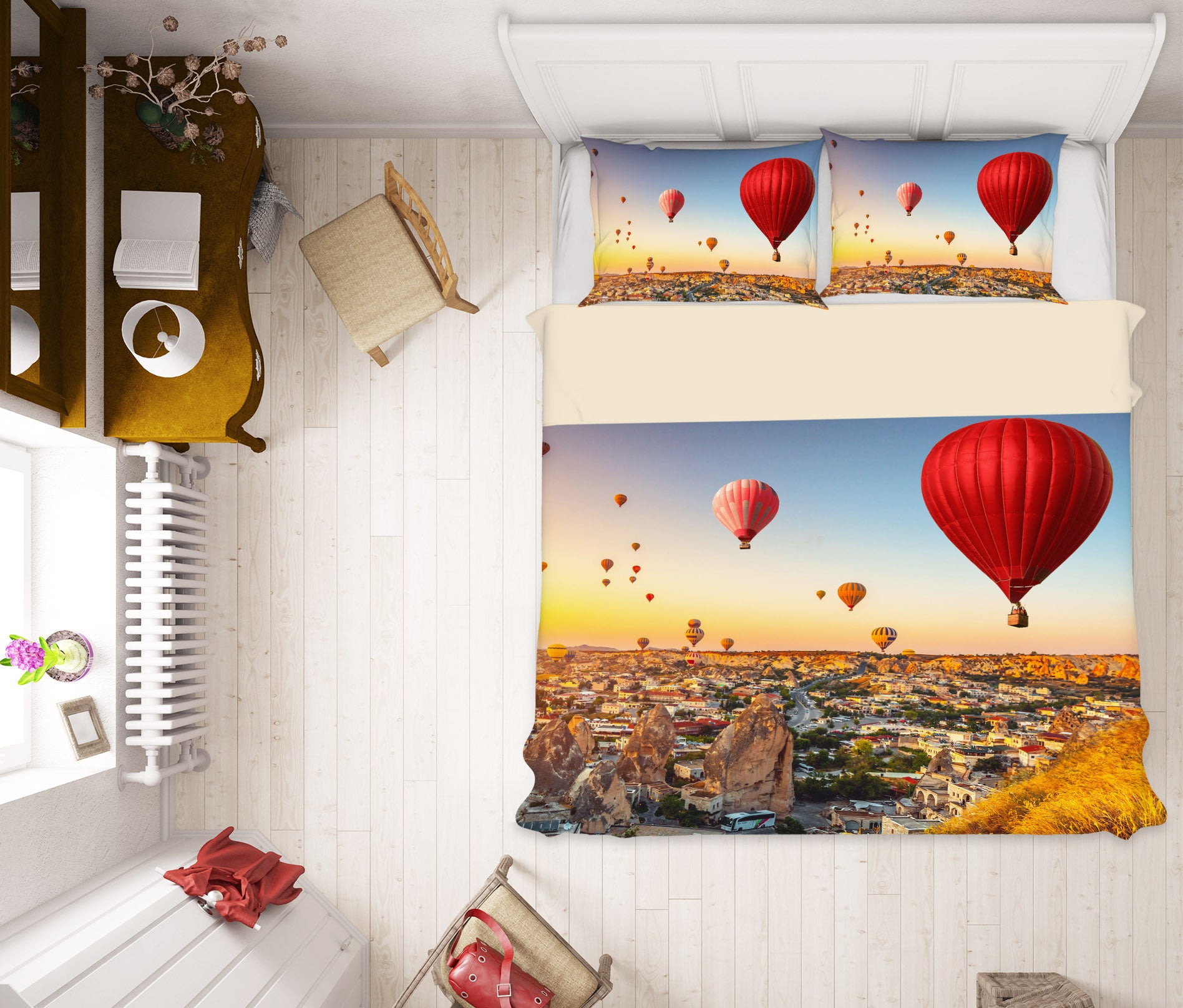 3D Red Hot Air Balloon 63170 Bed Pillowcases Quilt