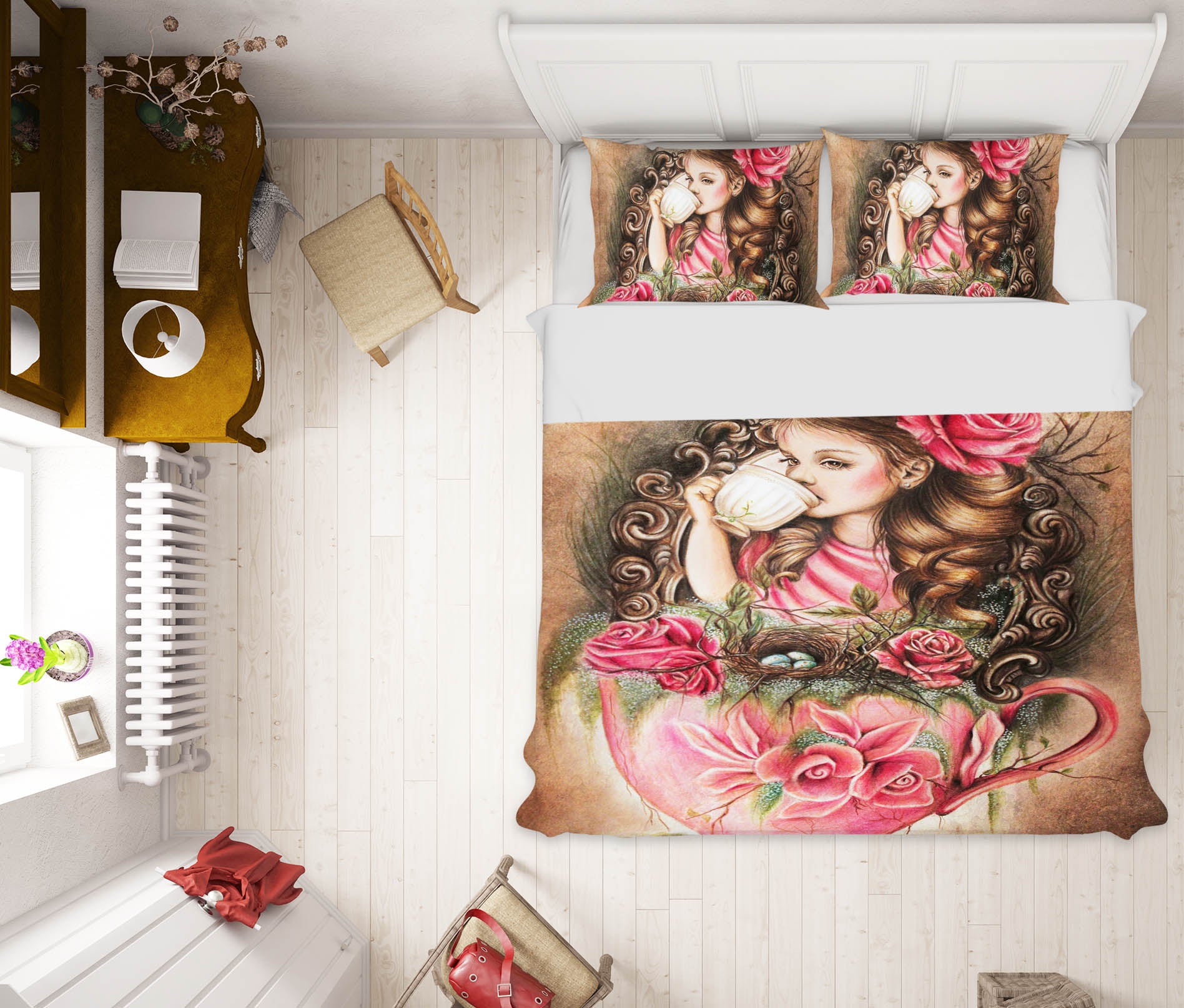 3D Red Rose Girl 8591 Sheena Pike Bedding Bed Pillowcases Quilt Cover Duvet Cover