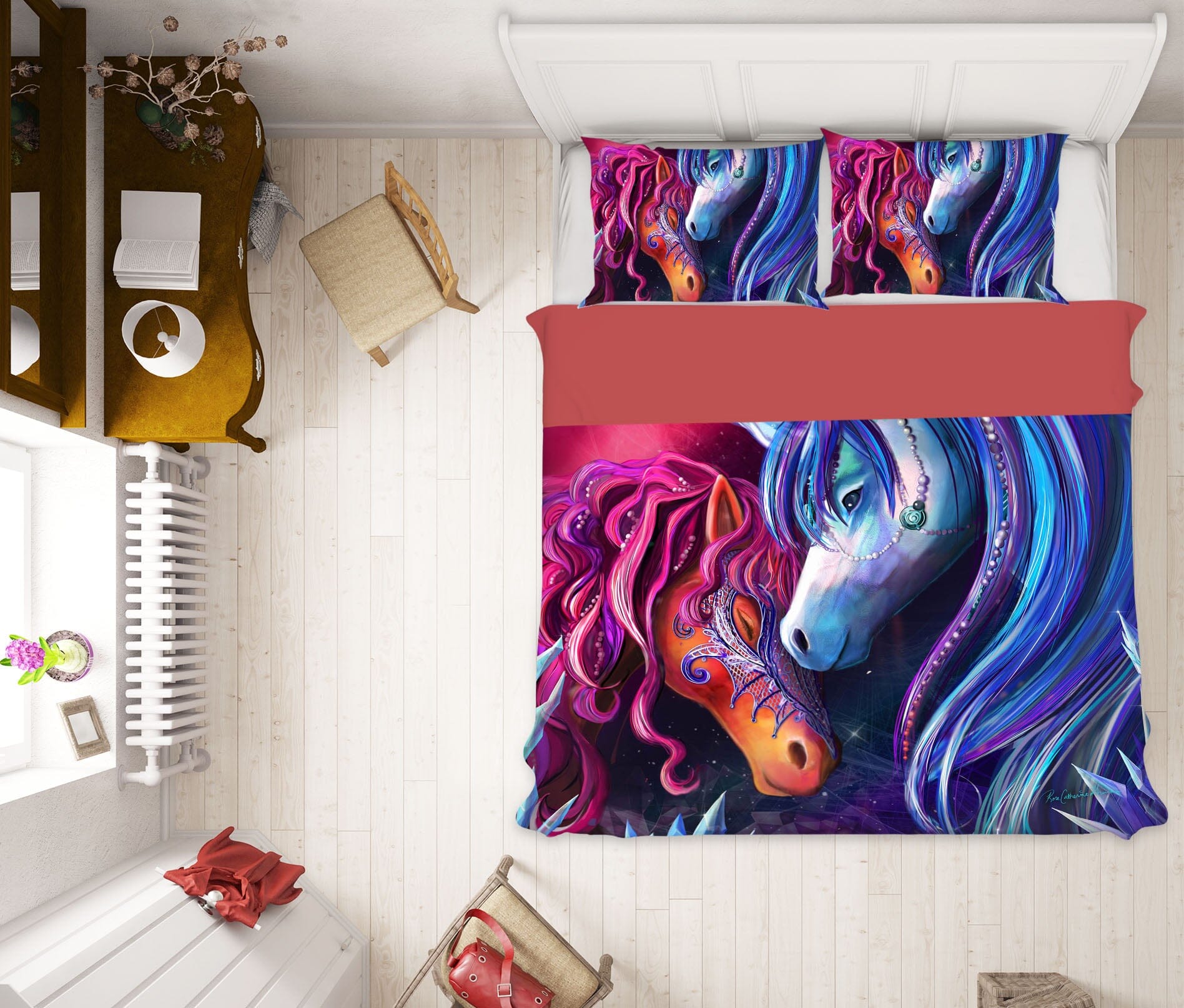 3D Two Horses 106 Rose Catherine Khan Bedding Bed Pillowcases Quilt Quiet Covers AJ Creativity Home