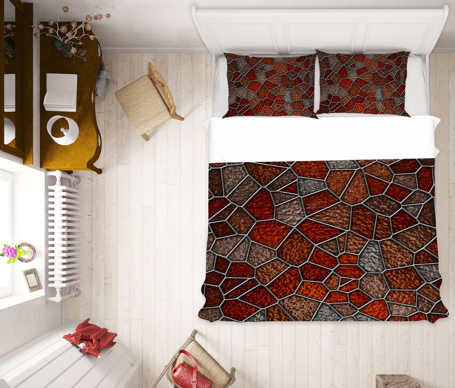 3D Red Piece 14033 Bed Pillowcases Quilt
