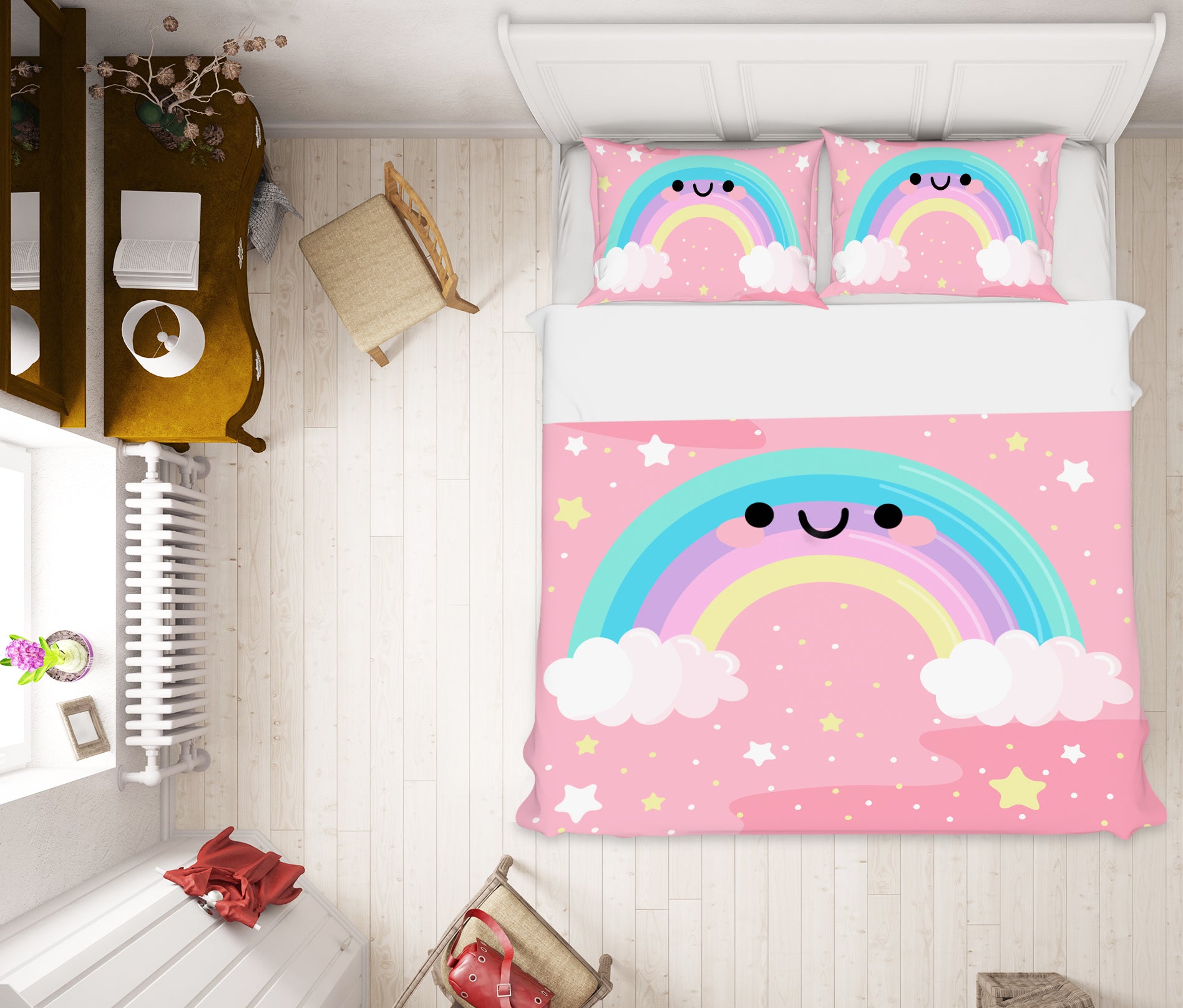 3D Pink Rainbow Cloud 63197 Bed Pillowcases Quilt