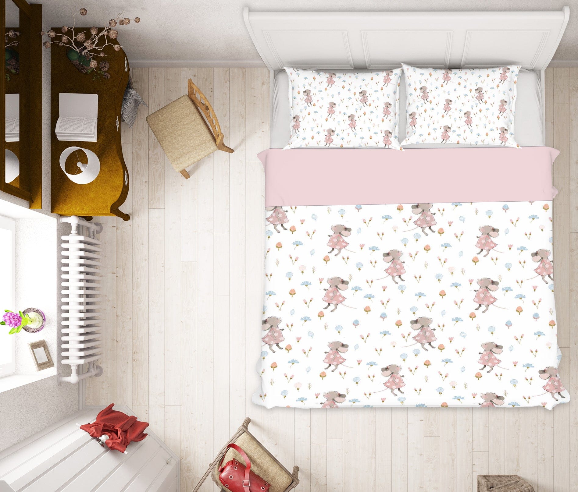 3D Pink Mouse Flower 199 Uta Naumann Bedding Bed Pillowcases Quilt Quiet Covers AJ Creativity Home