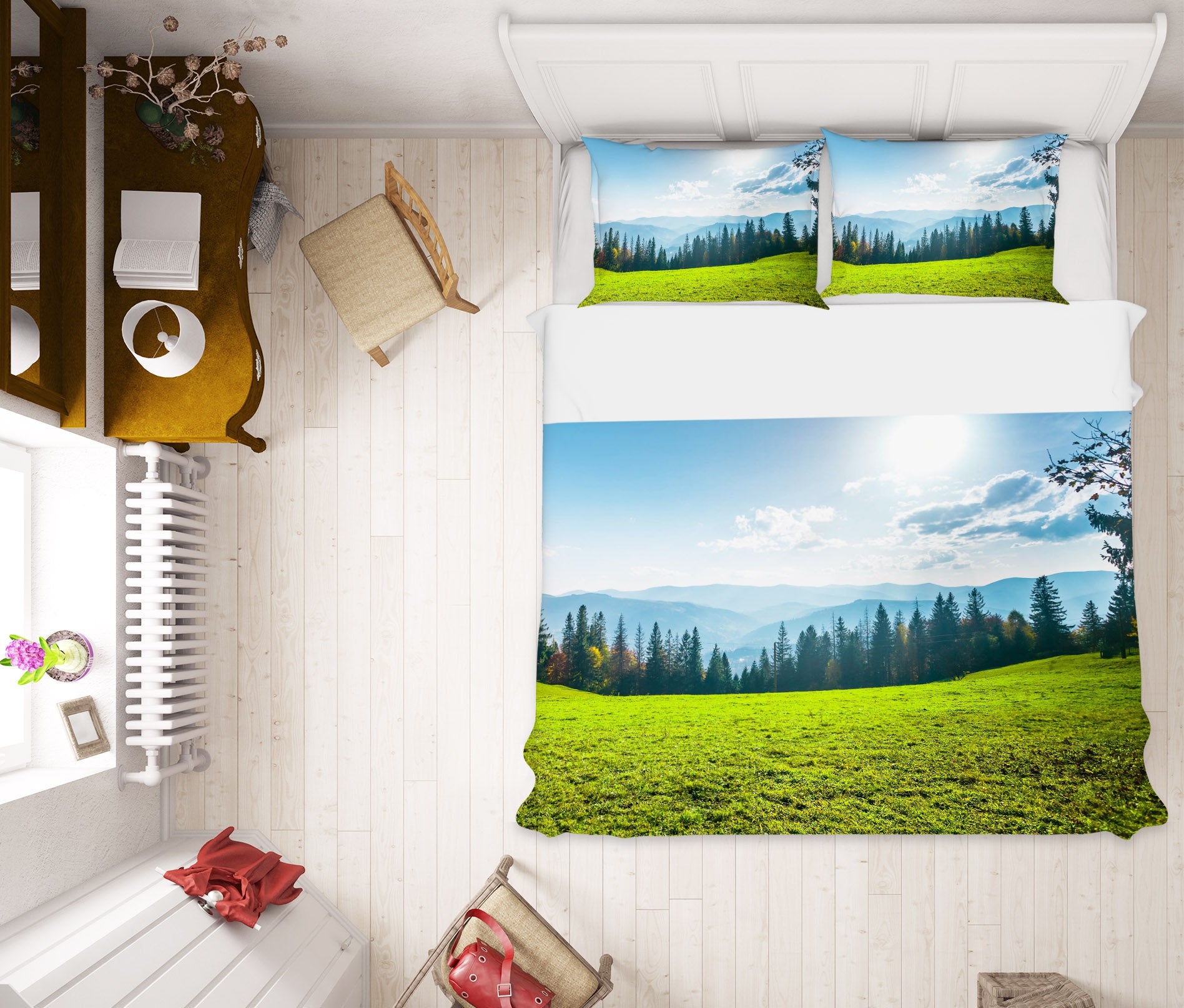 3D Grassland Trees 61123 Bed Pillowcases Quilt