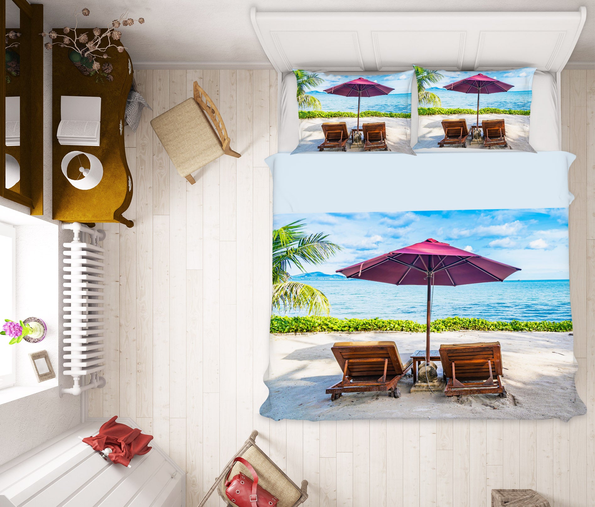 3D Beach Umbrella 63181 Bed Pillowcases Quilt