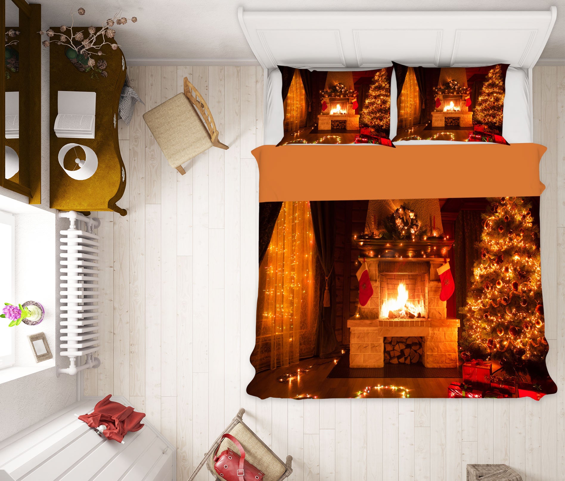 3D Fireplace 51039 Christmas Quilt Duvet Cover Xmas Bed Pillowcases