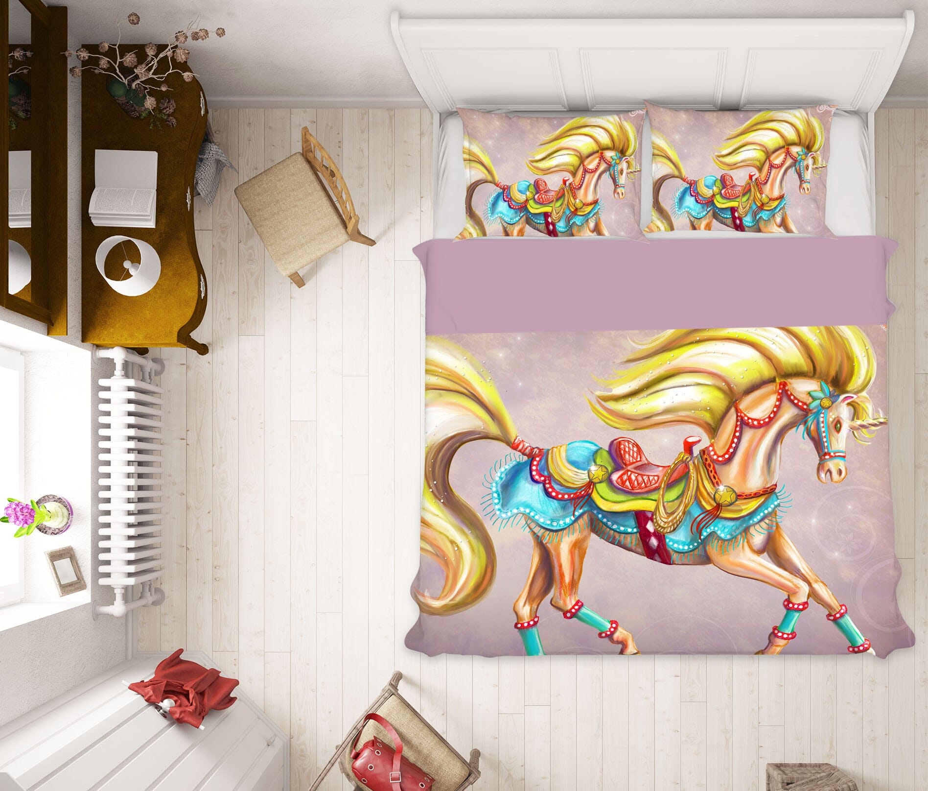 3D Golden Horse 131 Rose Catherine Khan Bedding Bed Pillowcases Quilt Quiet Covers AJ Creativity Home