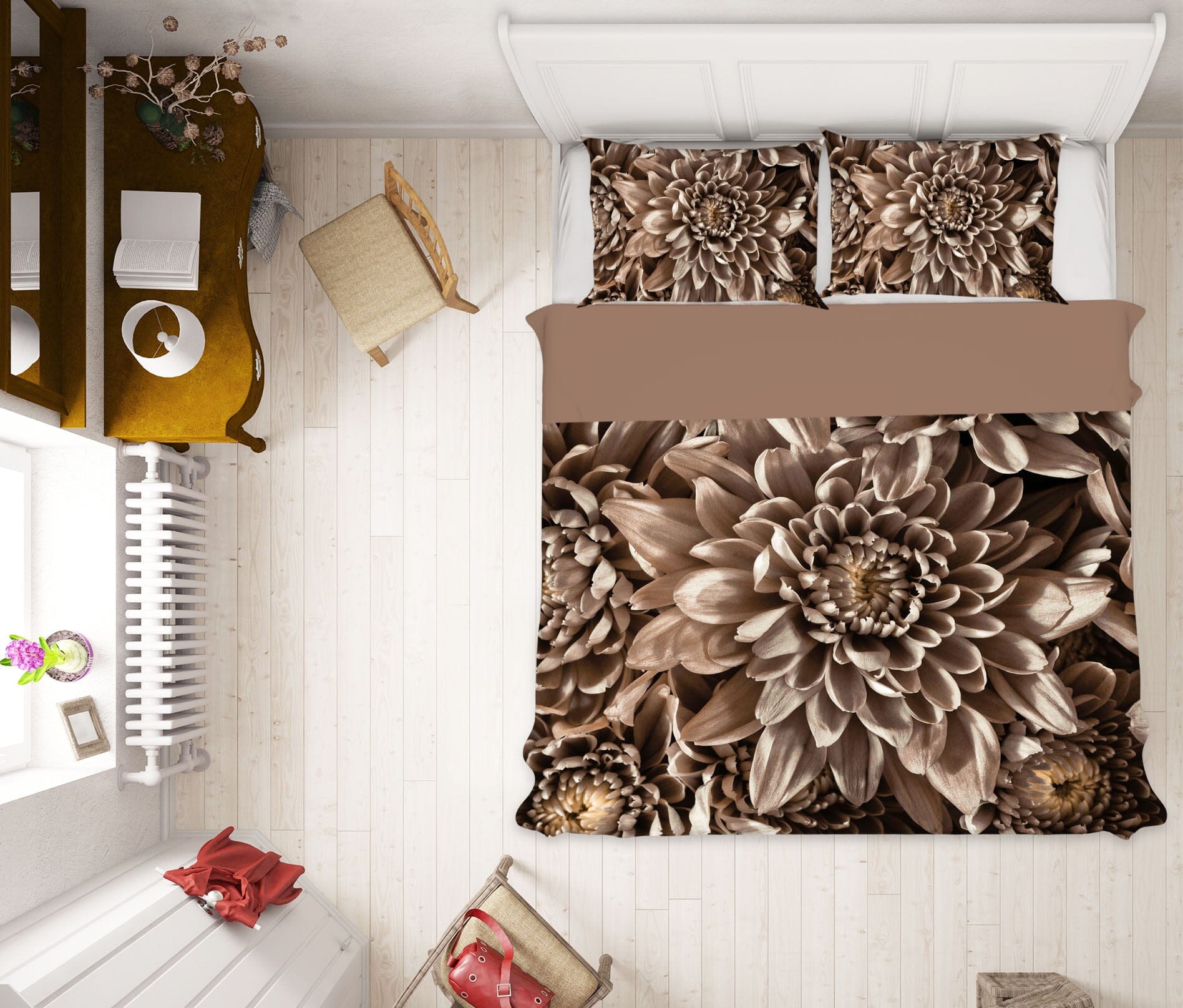 3D Brown Chrysanthemum 1009 Assaf Frank Bedding Bed Pillowcases Quilt Quiet Covers AJ Creativity Home