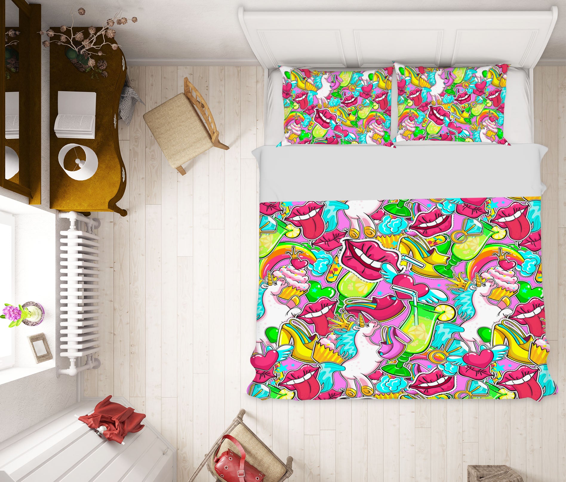 3D Lips Unicorn Pattern 61096 Bed Pillowcases Quilt