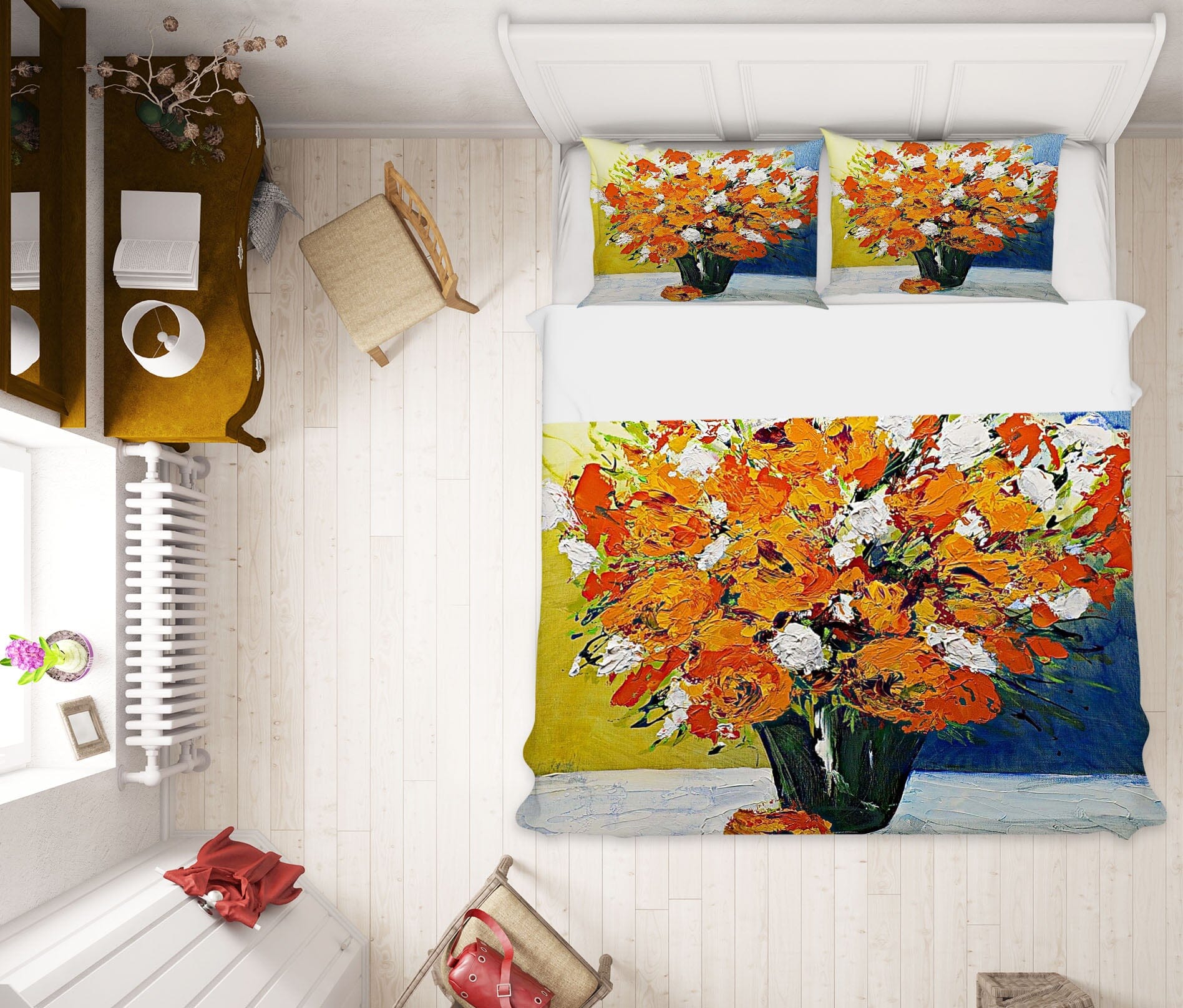 3D Orange Flowers 2005 Allan P. Friedlander Bedding Bed Pillowcases Quilt Quiet Covers AJ Creativity Home