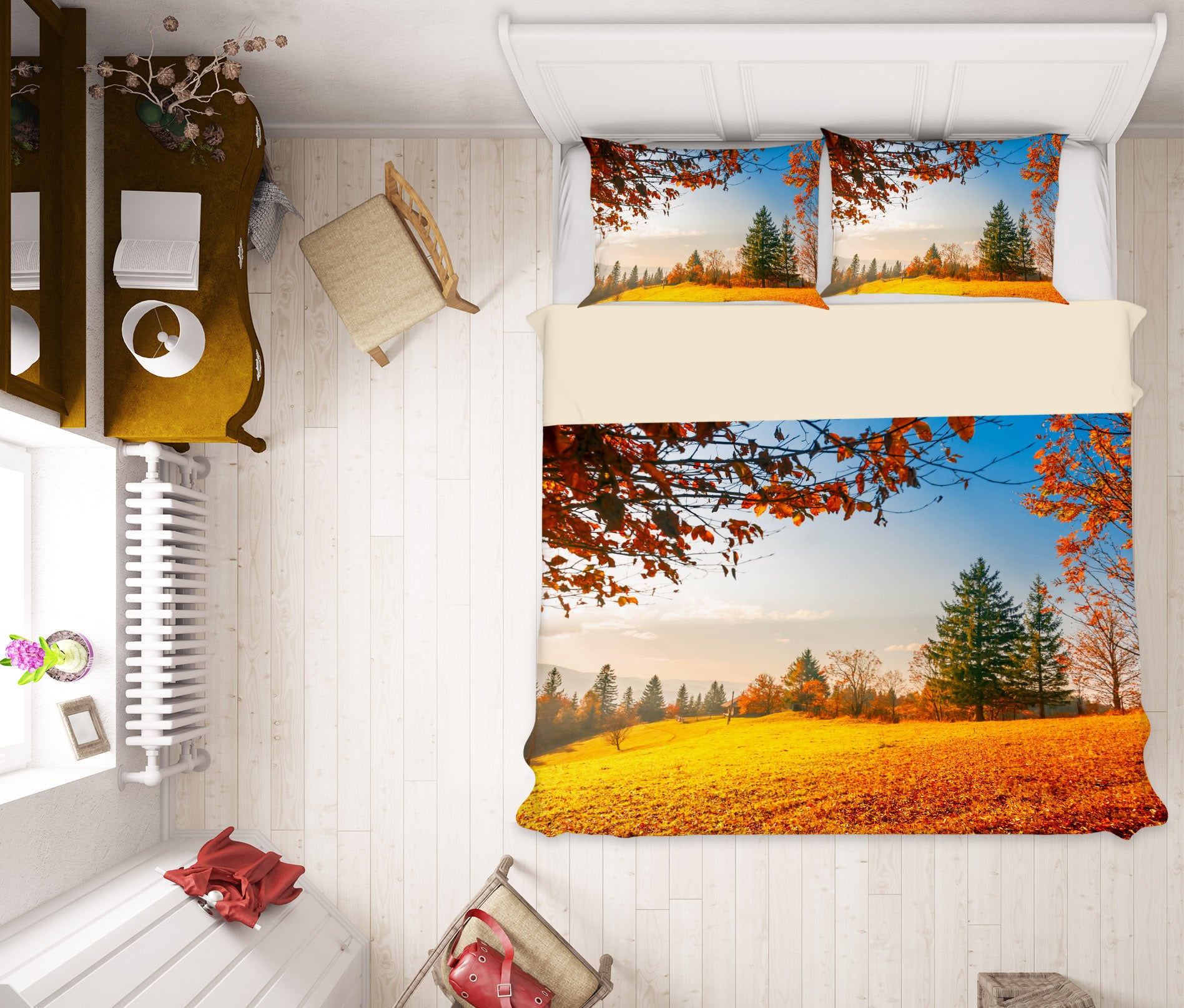 3D Yellow Lawn Tree 61135 Bed Pillowcases Quilt