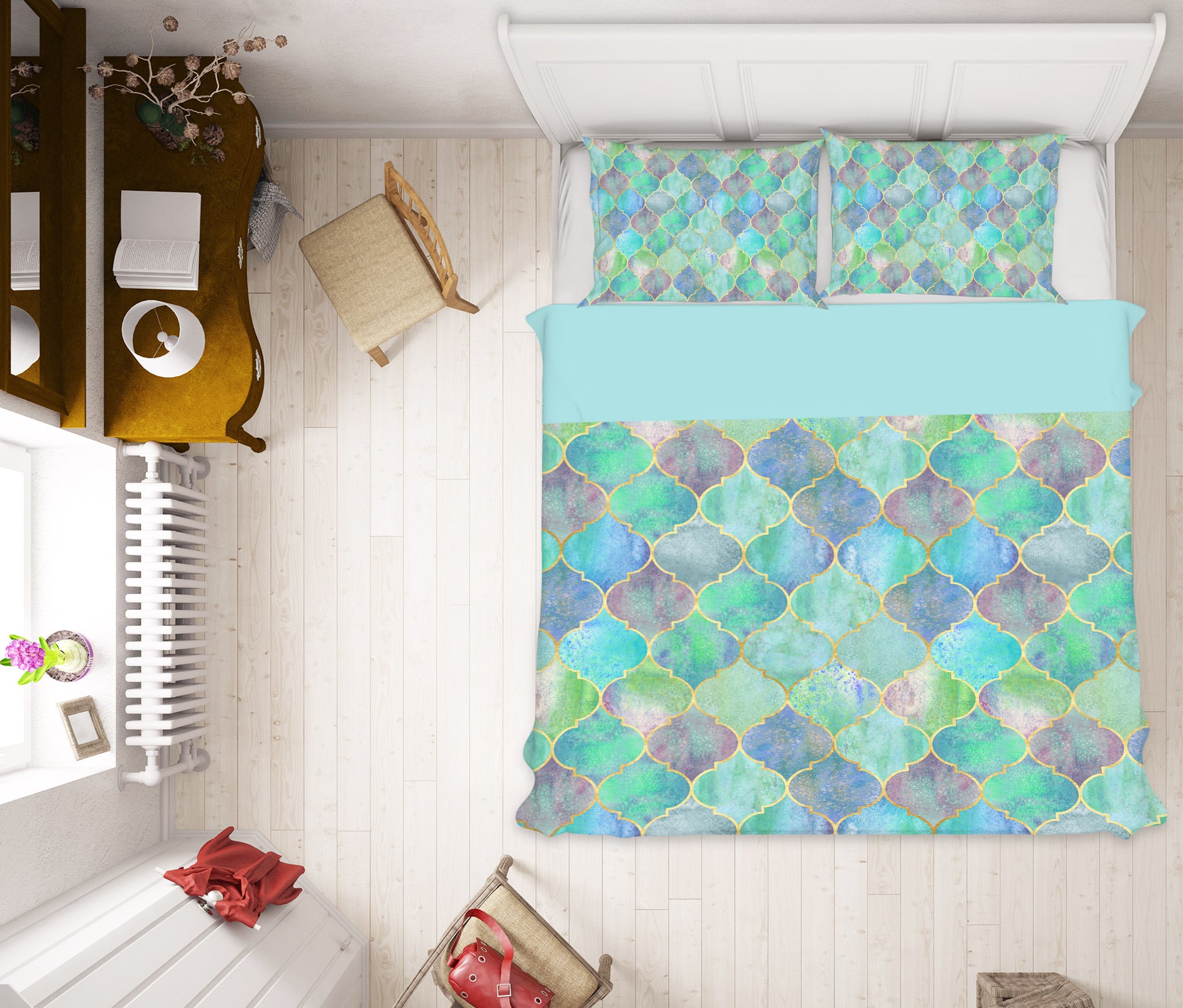 3D Light Green Diamond 14050 Bed Pillowcases Quilt