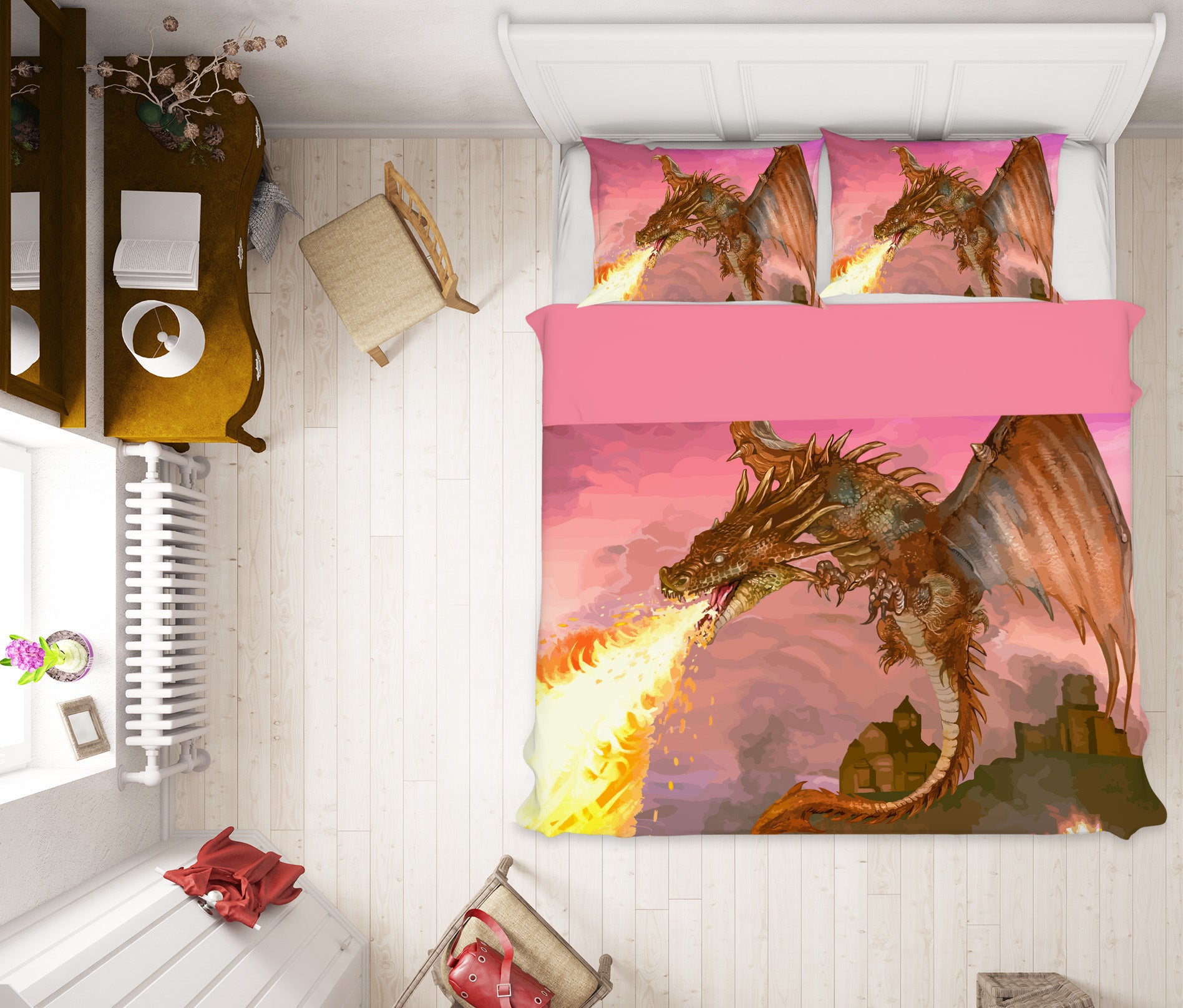 3D Flame Flying Dragon 63204 Bed Pillowcases Quilt