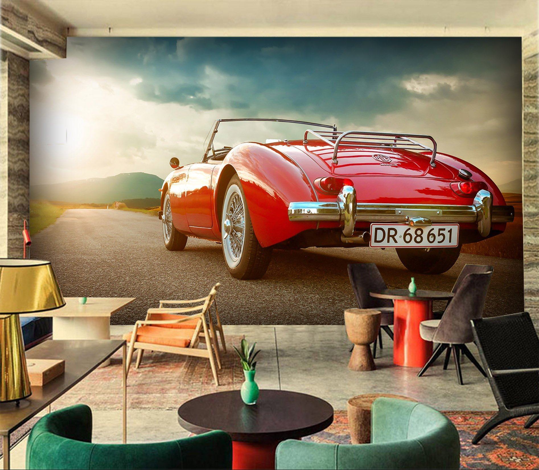 3D asphalt Red Car 901 Vehicle Wall Murals Wallpaper AJ Wallpaper 2