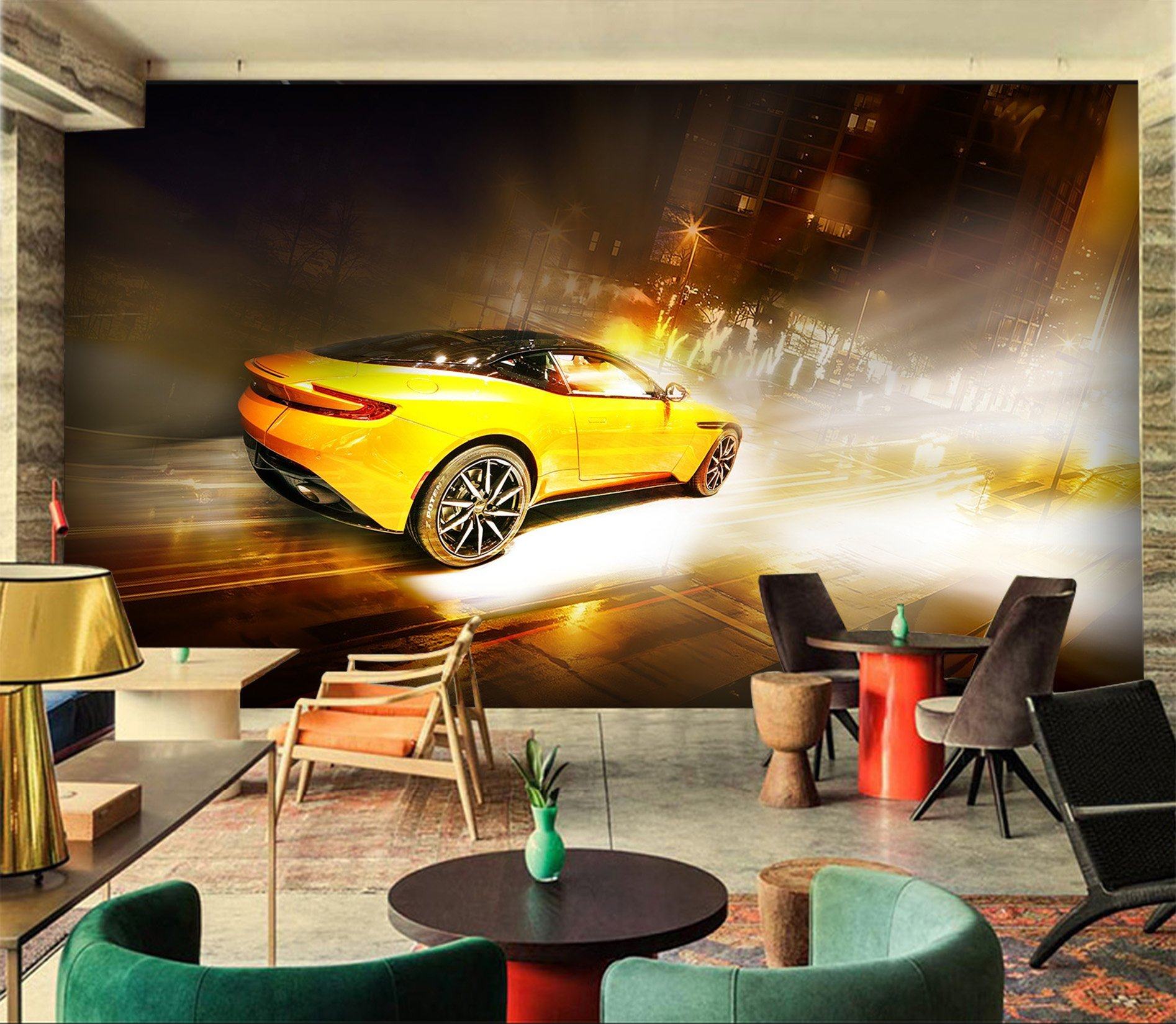 3D Yellow Car 938 Vehicle Wall Murals Wallpaper AJ Wallpaper 2