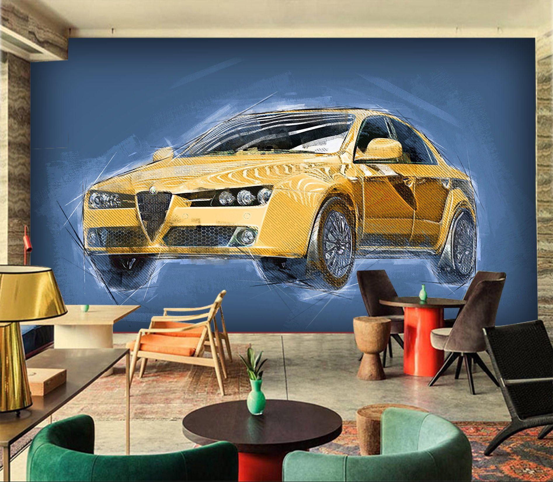 3D Small Yellow Car 971 Vehicle Wall Murals Wallpaper AJ Wallpaper 2