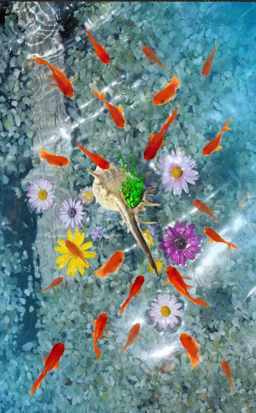 3D Beautiful Fish Pond Floor Mural Wallpaper AJ Wallpaper 2