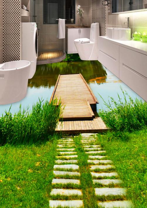3D River Plank Bridge Floor Mural Wallpaper AJ Wallpaper 2