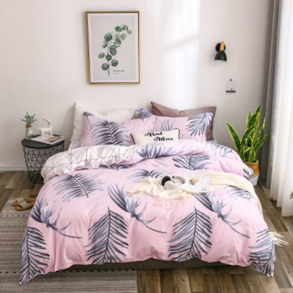 3D Pink Bottom Black Feather 4005 Bed Pillowcases Quilt