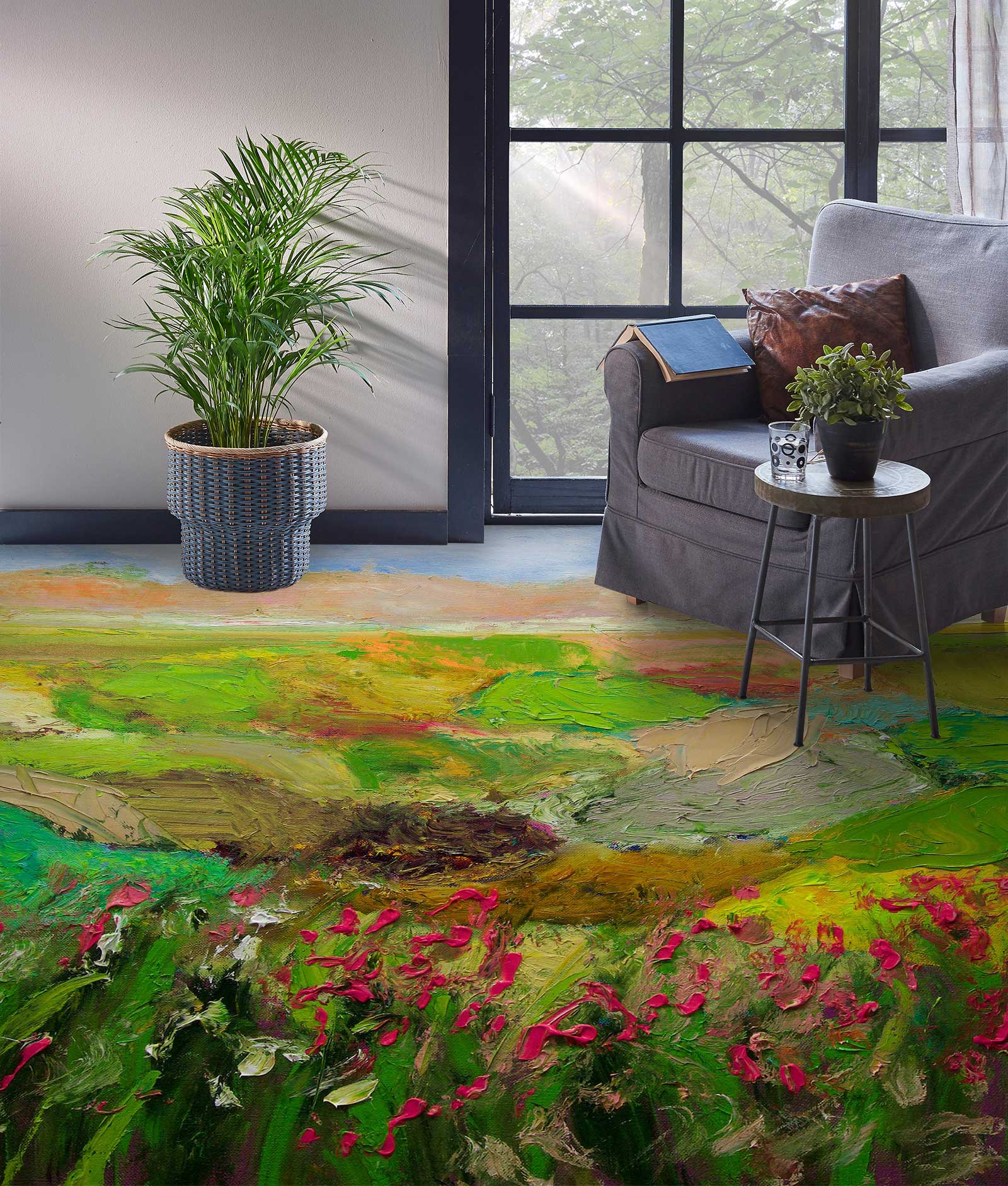 3D Red Flower Lawn 9656 Allan P. Friedlander Floor Mural