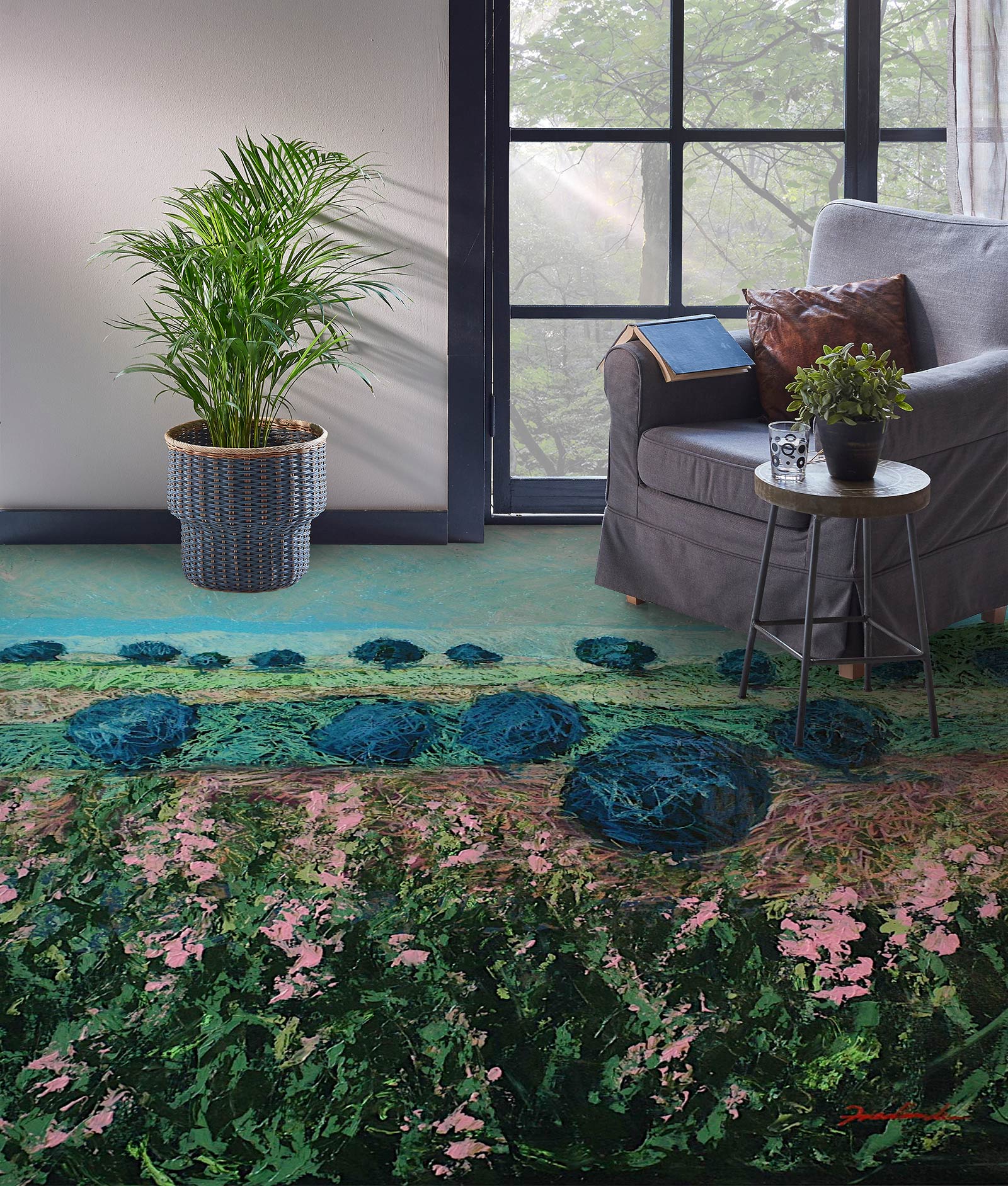 3D Pink Flower Bushes 9533 Allan P. Friedlander Floor Mural