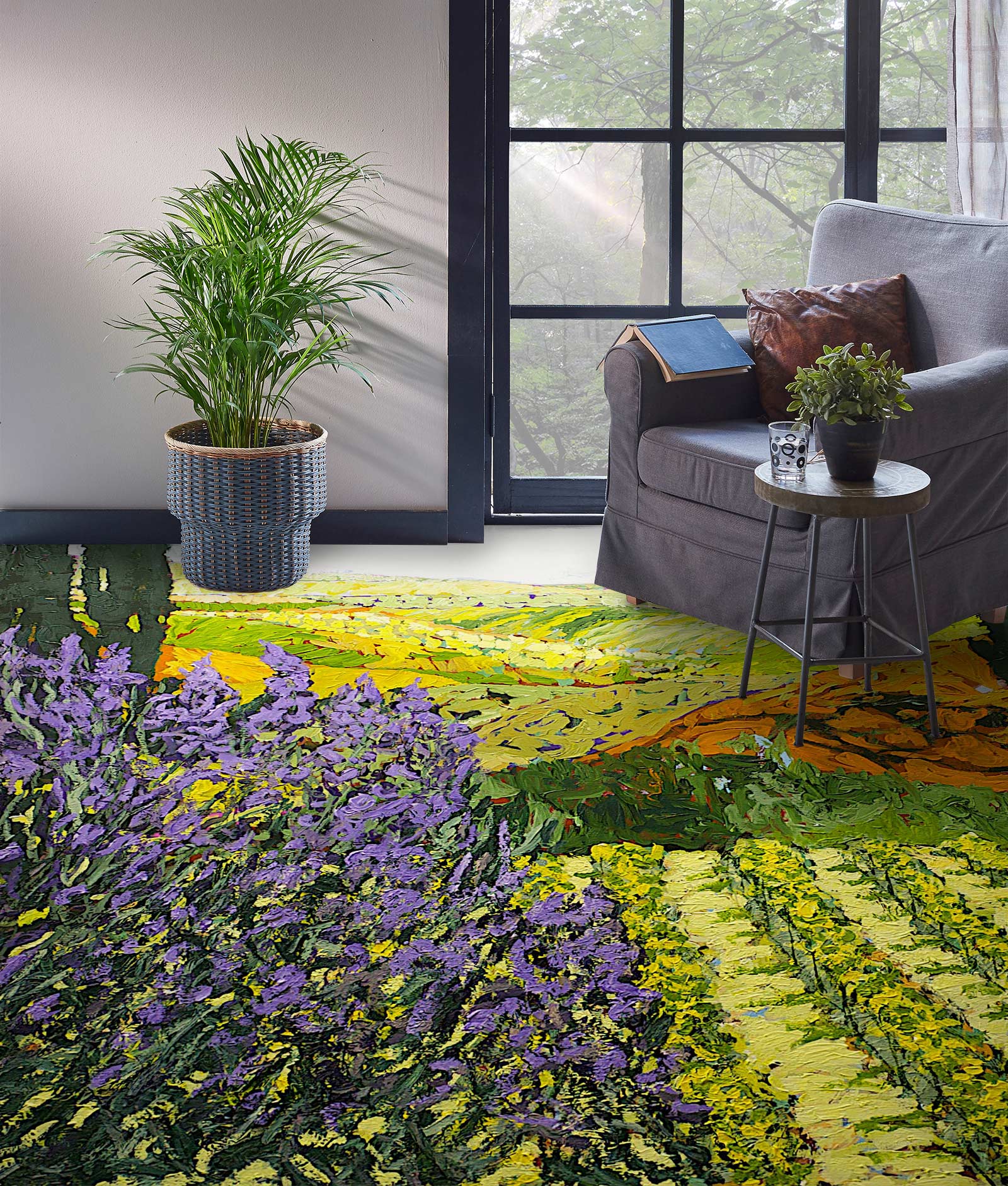 3D Purple Flowers Field Painting 9524 Allan P. Friedlander Floor Mural