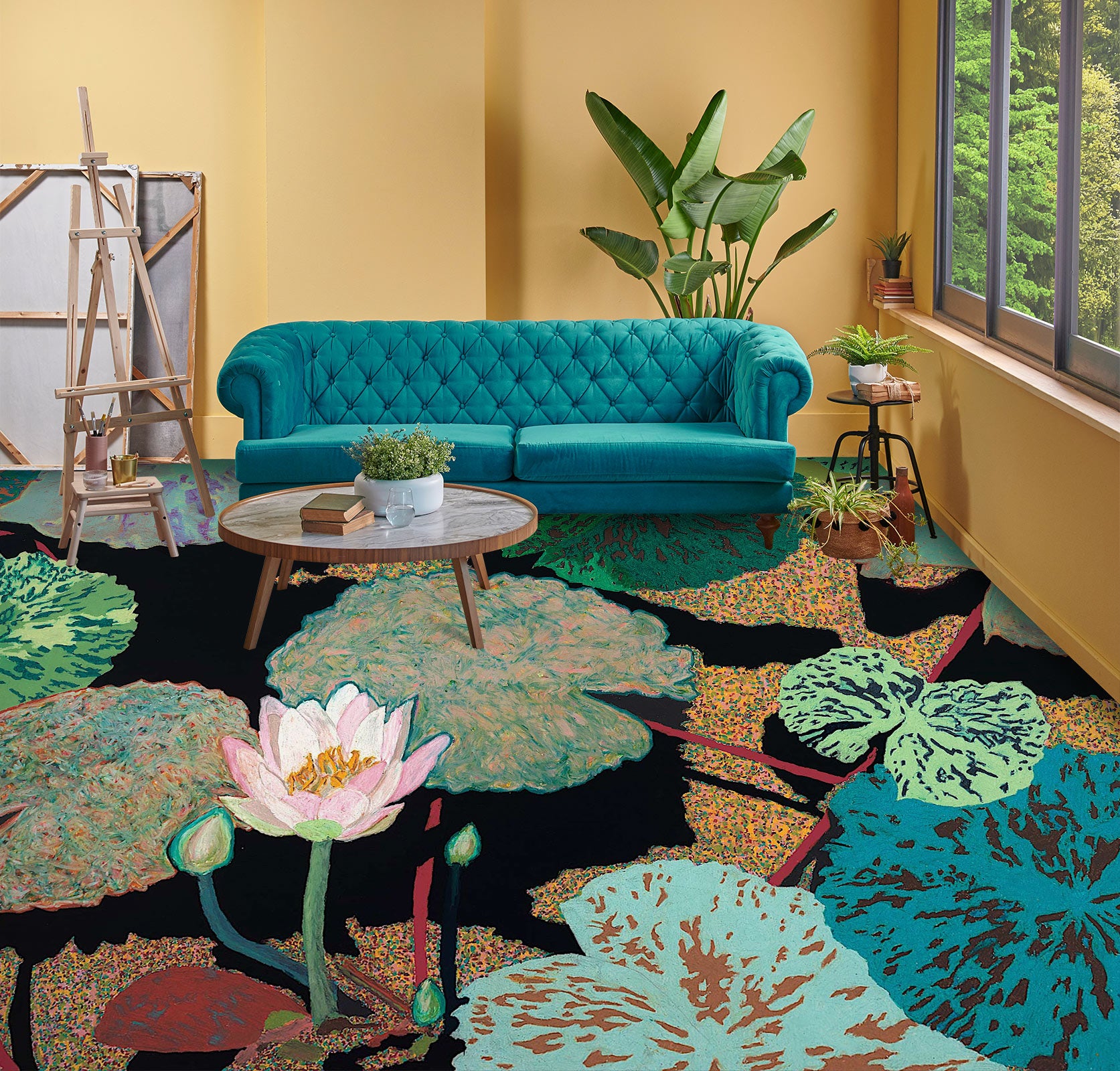 3D Pink Lotus Painting 9689 Allan P. Friedlander Floor Mural