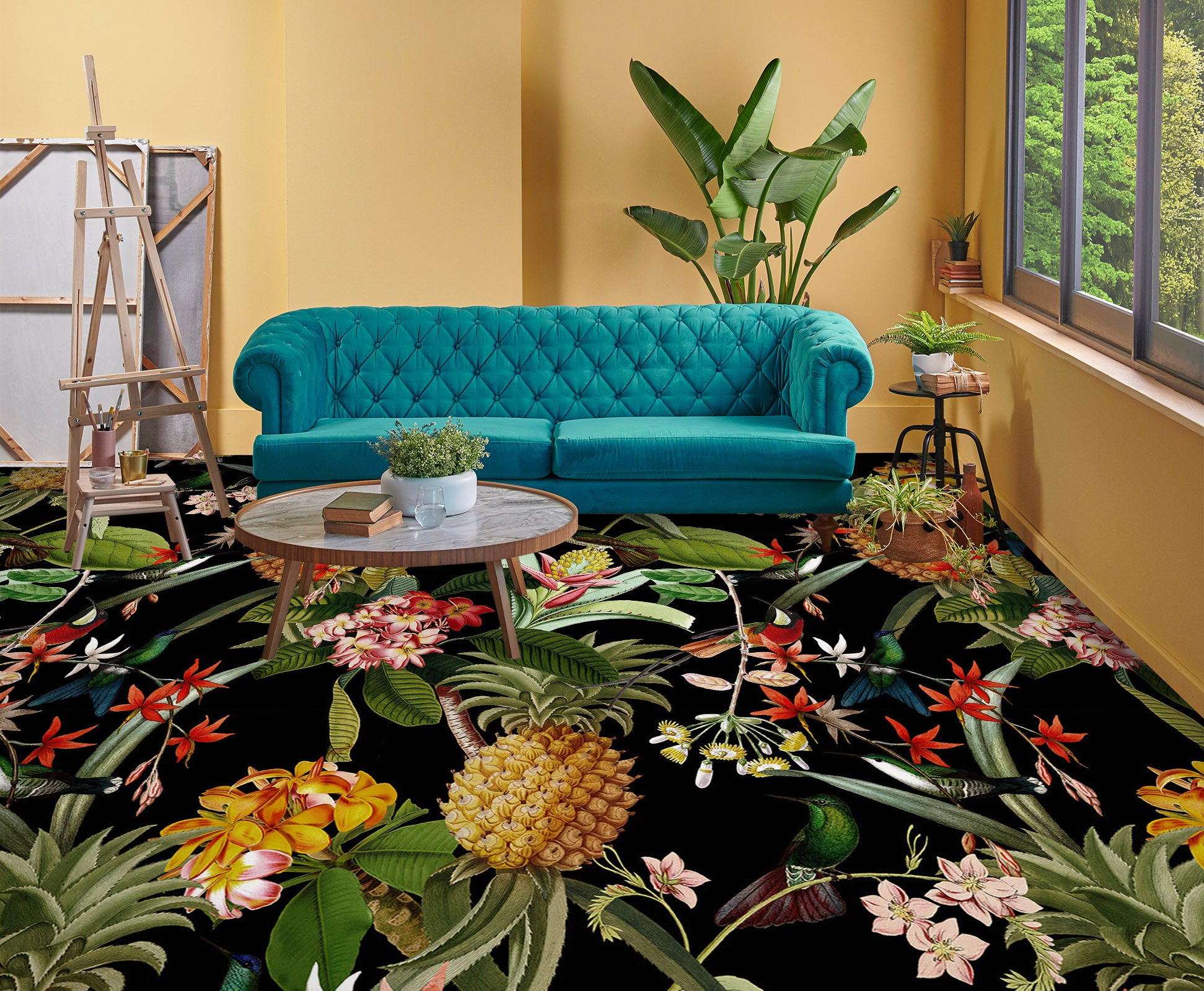 3D Flower Pineapple Leaves 10005 Uta Naumann Floor Mural