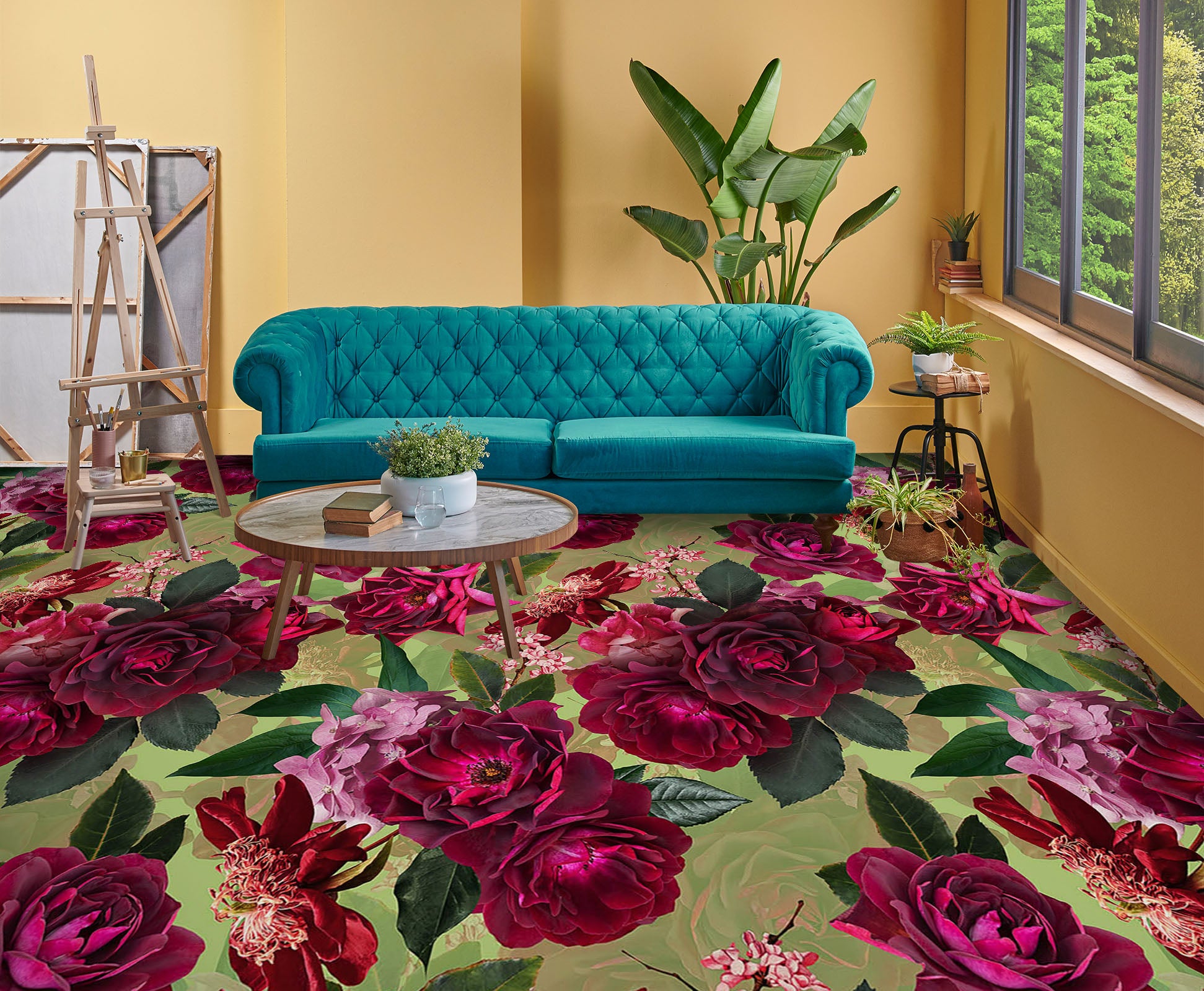 3D Red Flowers Pattern 10008 Uta Naumann Floor Mural