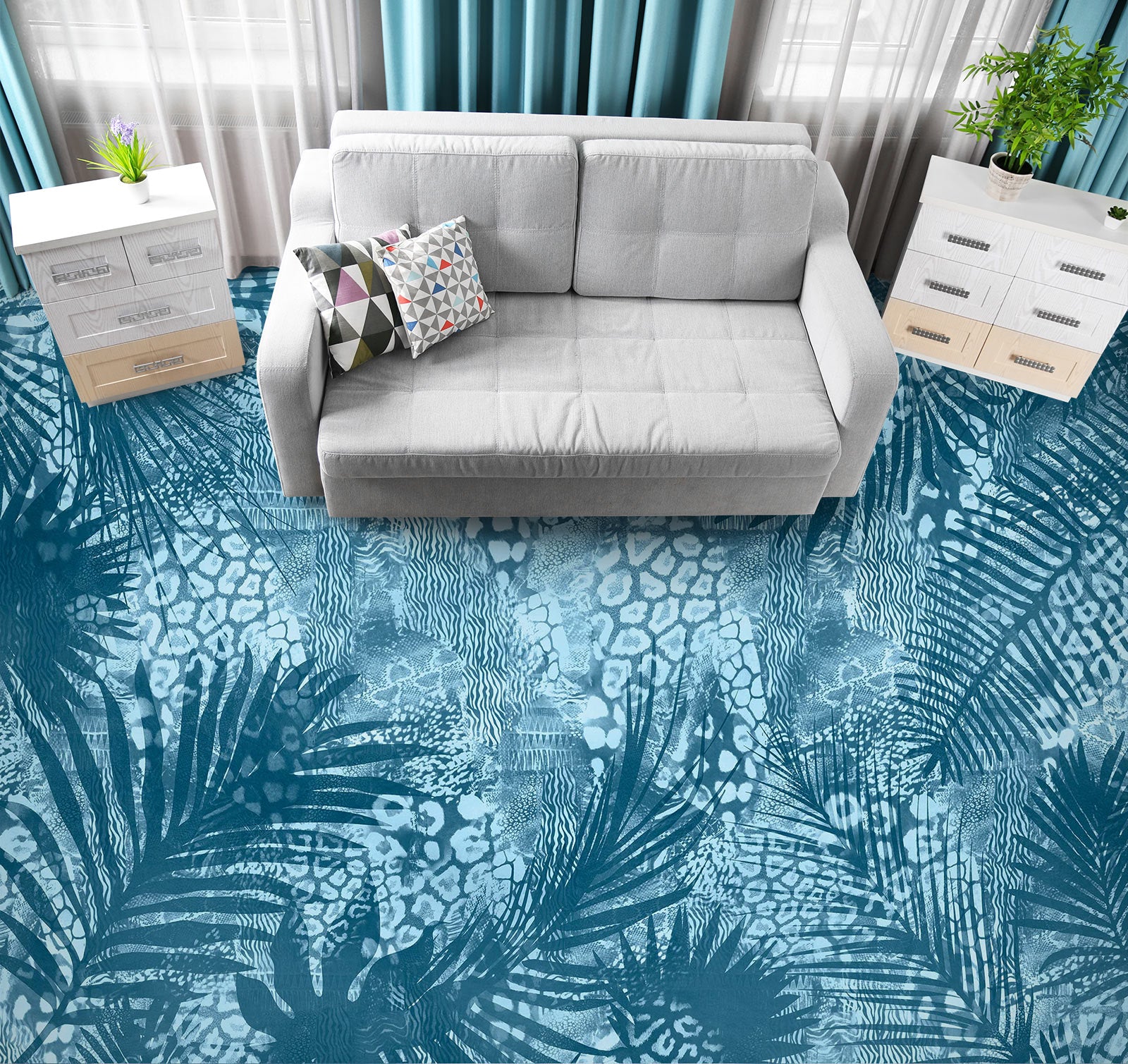 3D Blue Leaves Pattern 102118 Andrea Haase Floor Mural