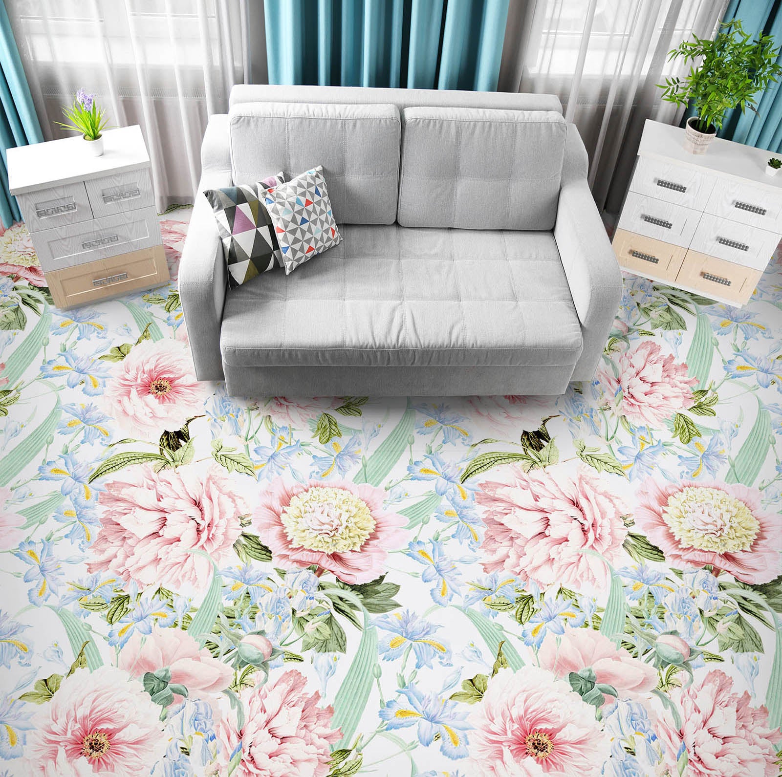3D Light Pink Flowers 10017 Uta Naumann Floor Mural