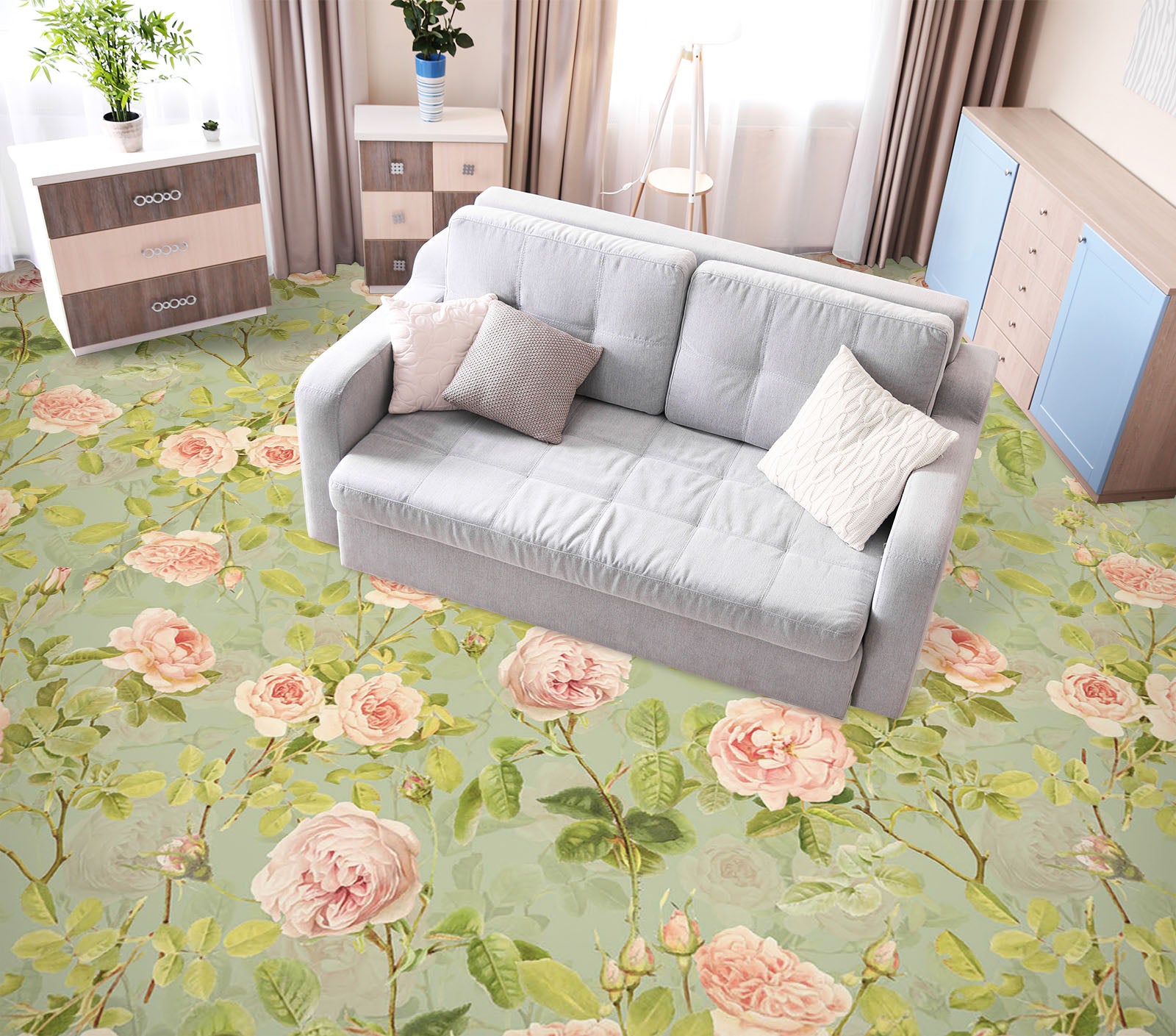 3D Pink Rose 99225 Uta Naumann Floor Mural