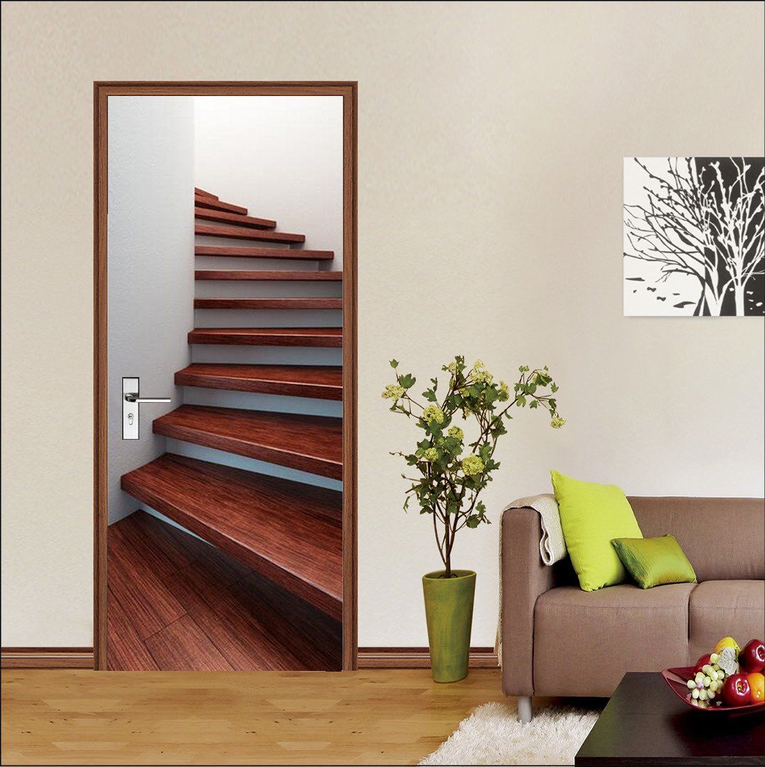 3D wooden stairs door mural Wallpaper AJ Wallpaper