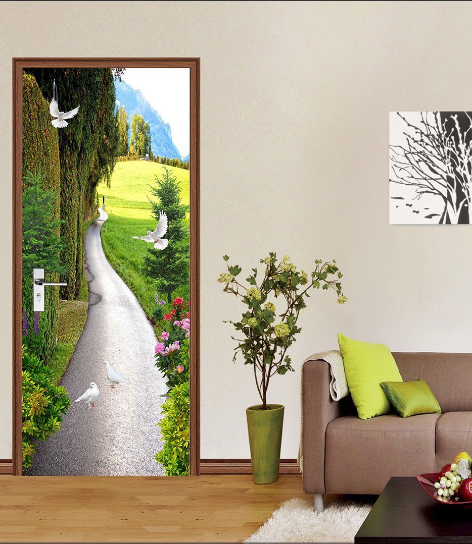 3D rural field path door mural Wallpaper AJ Wallpaper