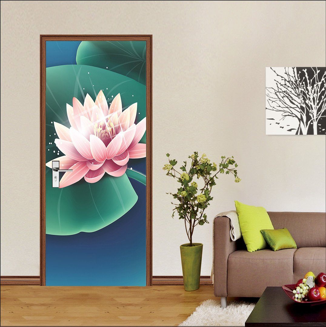 3D blooming lotus painting door mural Wallpaper AJ Wallpaper