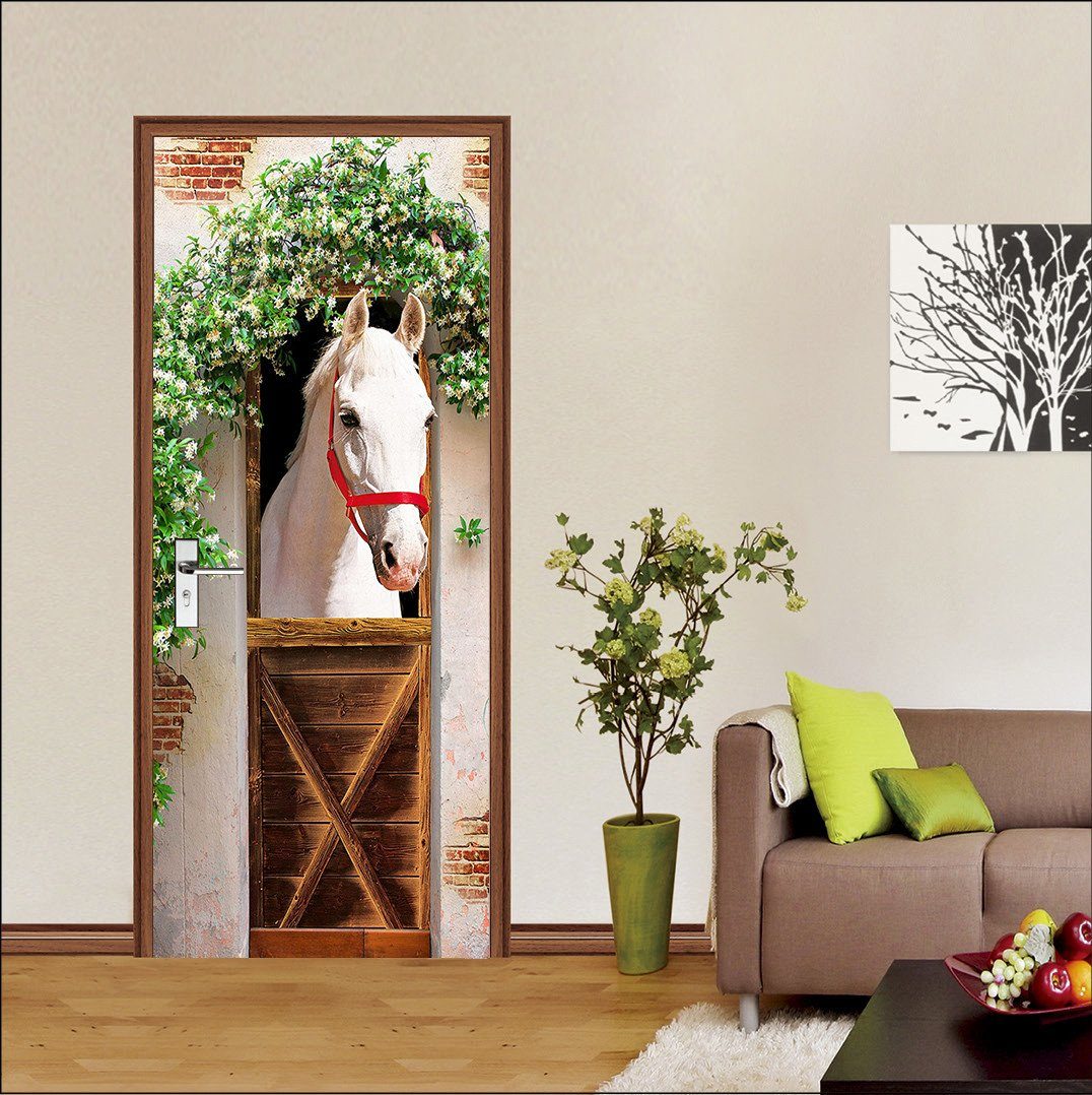 3D flowers covered stables door mural Wallpaper AJ Wallpaper