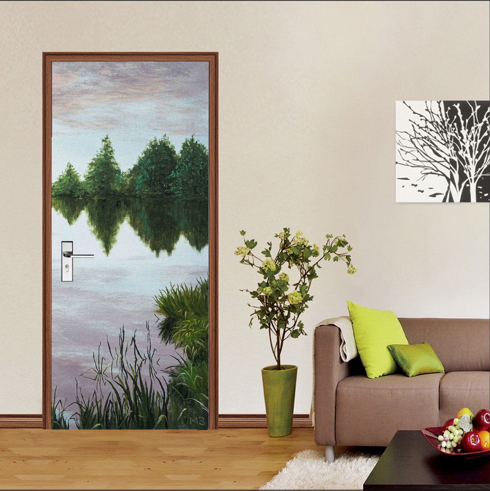 3D Lake Forest Grass Shadow 9446 Marina Zotova Door Mural