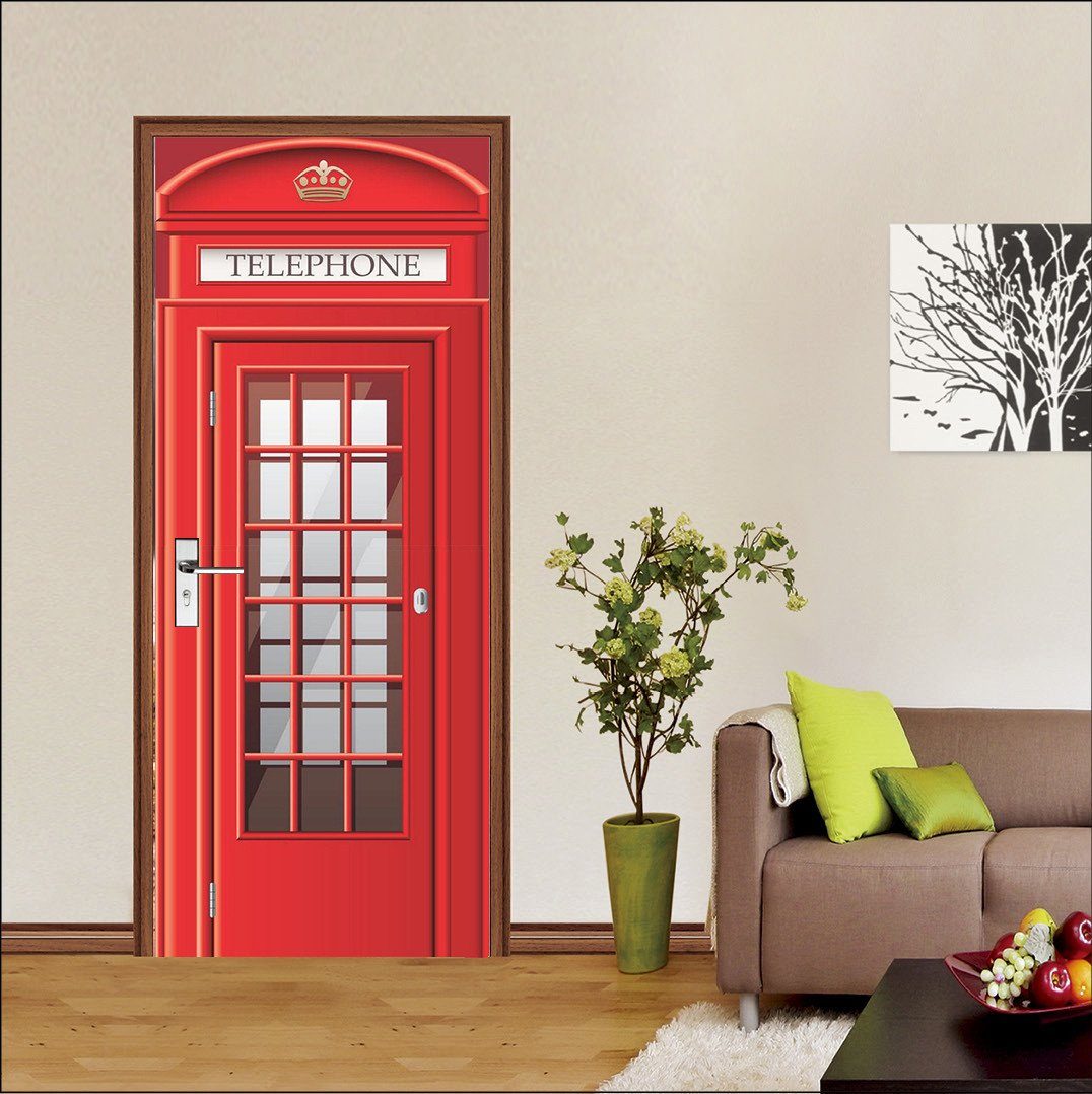 3D red Telephone booth door mural Wallpaper AJ Wallpaper