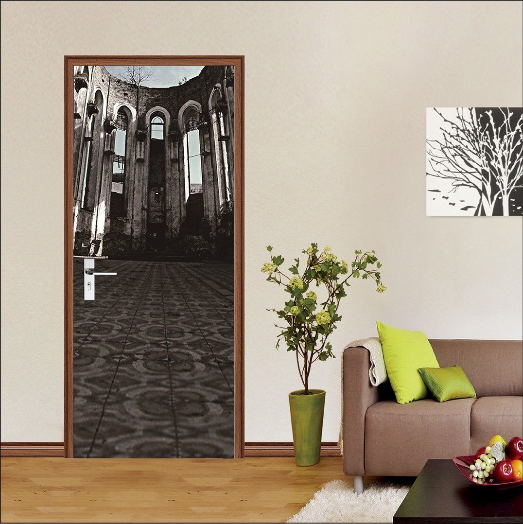 3D tall roof arch windows door mural Wallpaper AJ Wallpaper