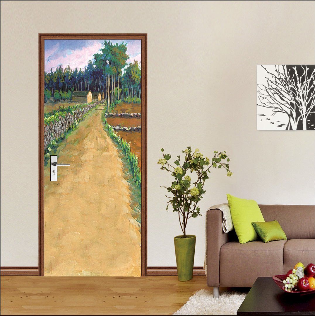 3D folk House Road painting door mural Wallpaper AJ Wallpaper