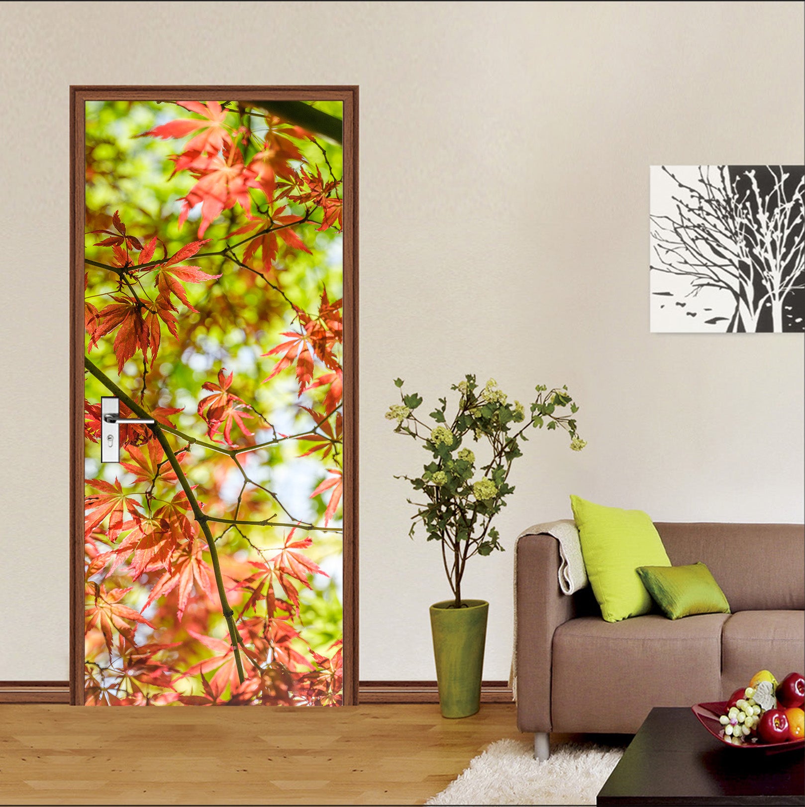 3D Red Maple Leaf 5166 Assaf Frank Door Mural